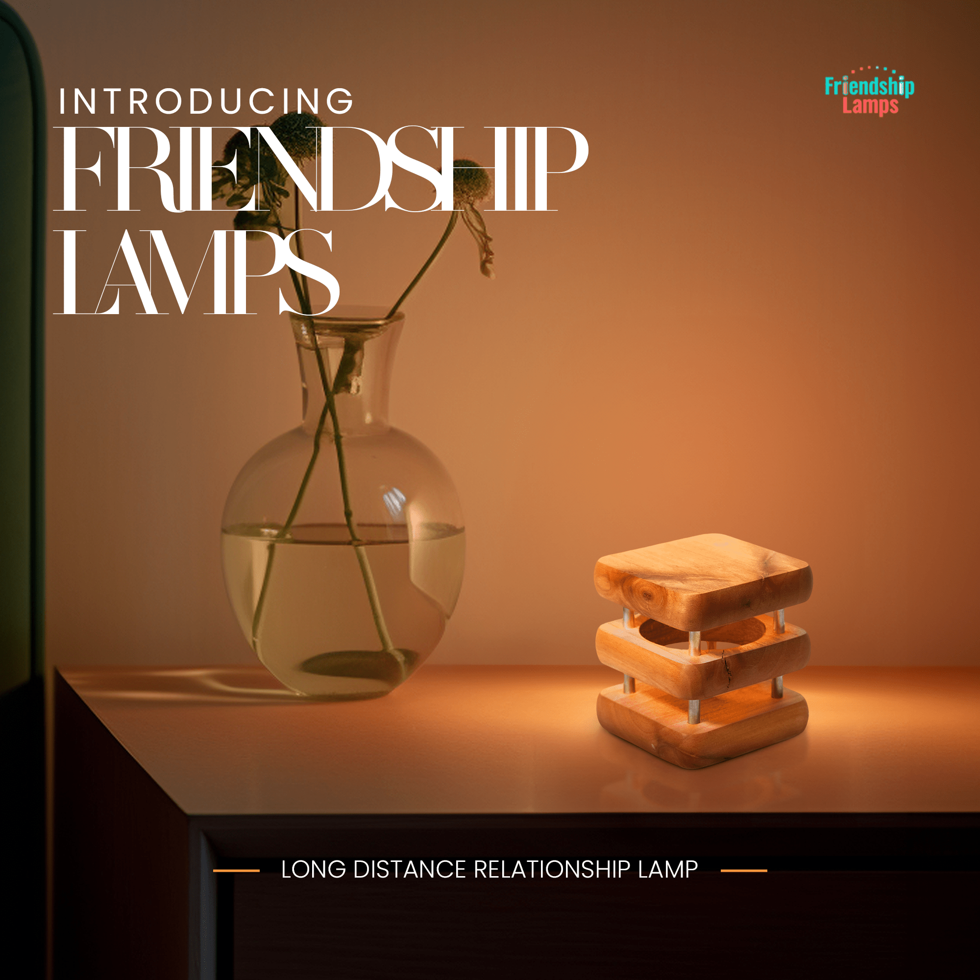 Mini Square Mid-Century Design Natural Friendship Lamp – Compact Retro Wi-Fi Touch Lamp for Connection