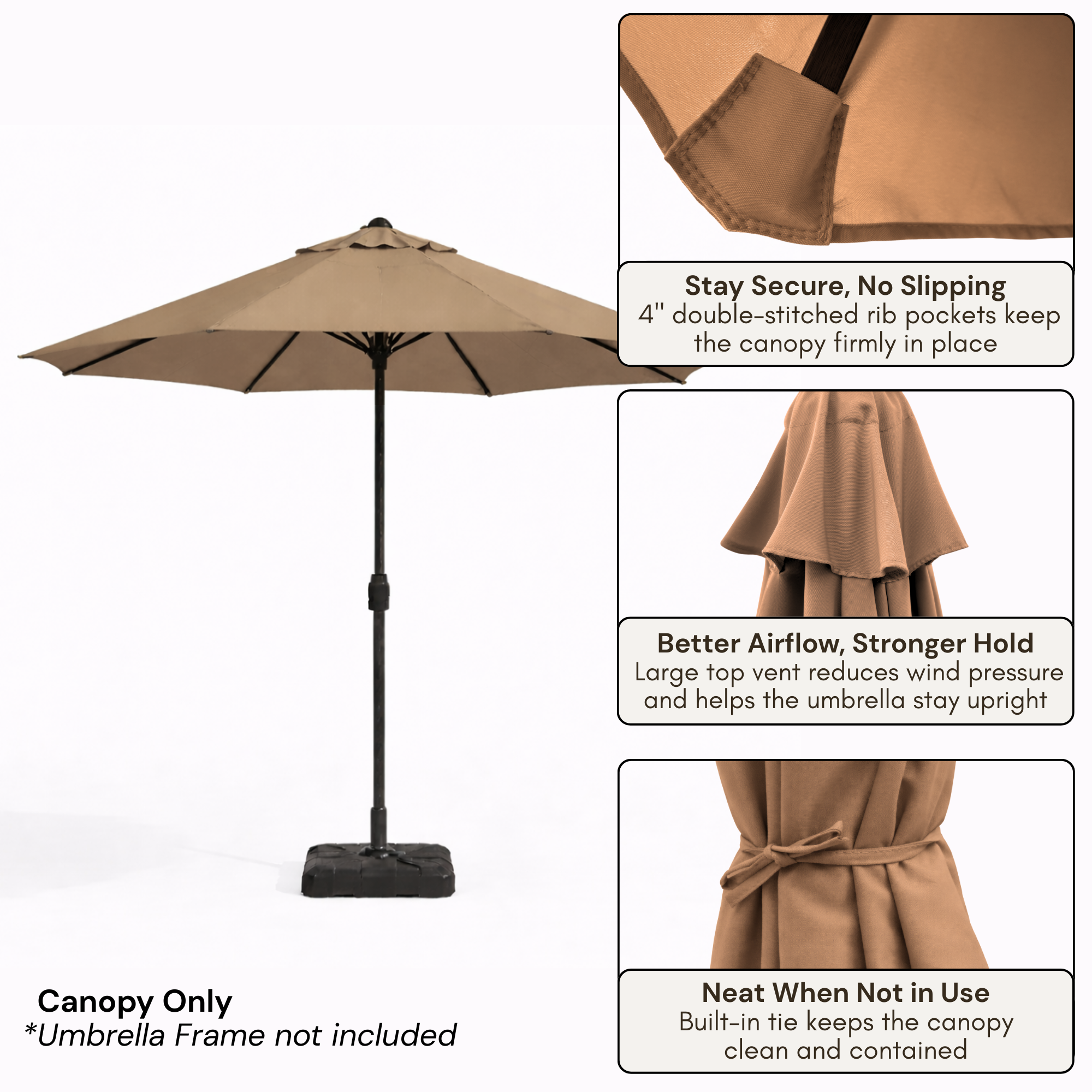 9ft Market Patio Umbrella 8 Rib Replacement Canopy Mocha Mousse