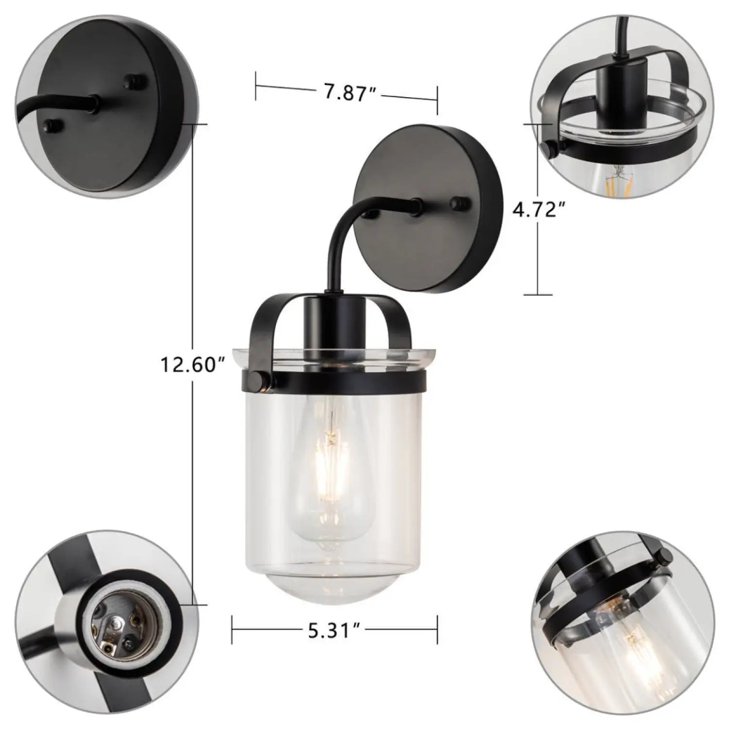 Modern Wall Light for Home with Clear Glass Shade E26 Fixture