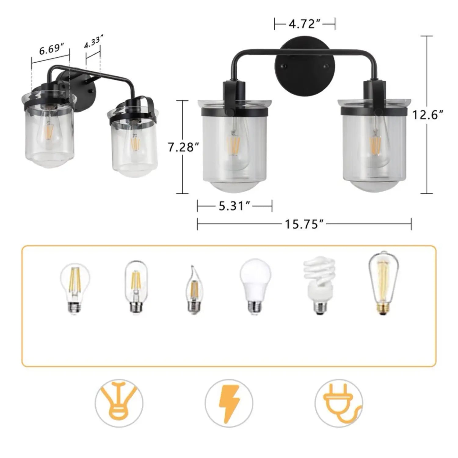 Modern Wall Lights Sconces with Clear Glass Shade and E26 Socket