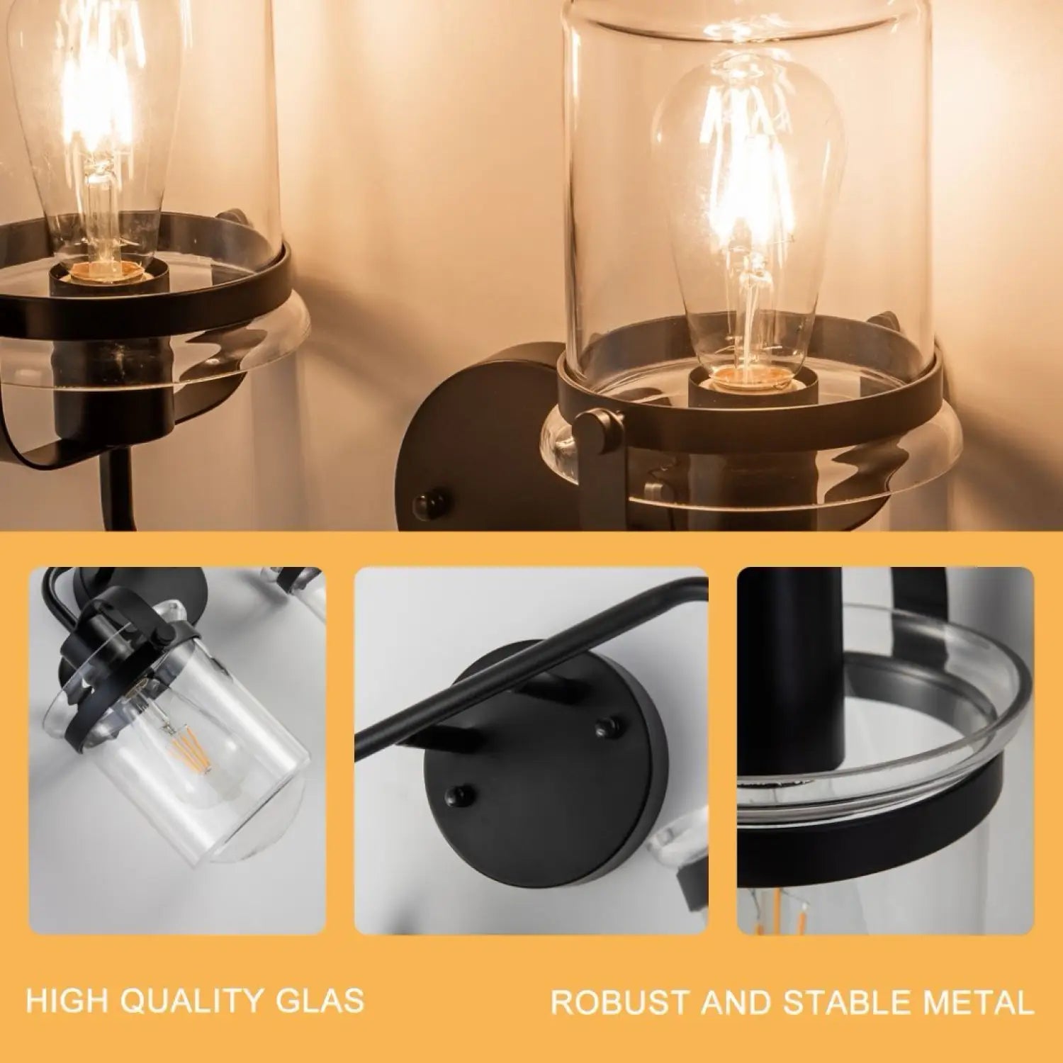 Modern Wall Lights Sconces with Clear Glass Shade and E26 Socket