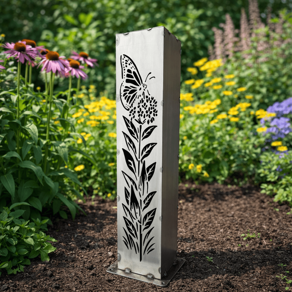 Monarch Meadow Solar Luminary Pillar - Steel