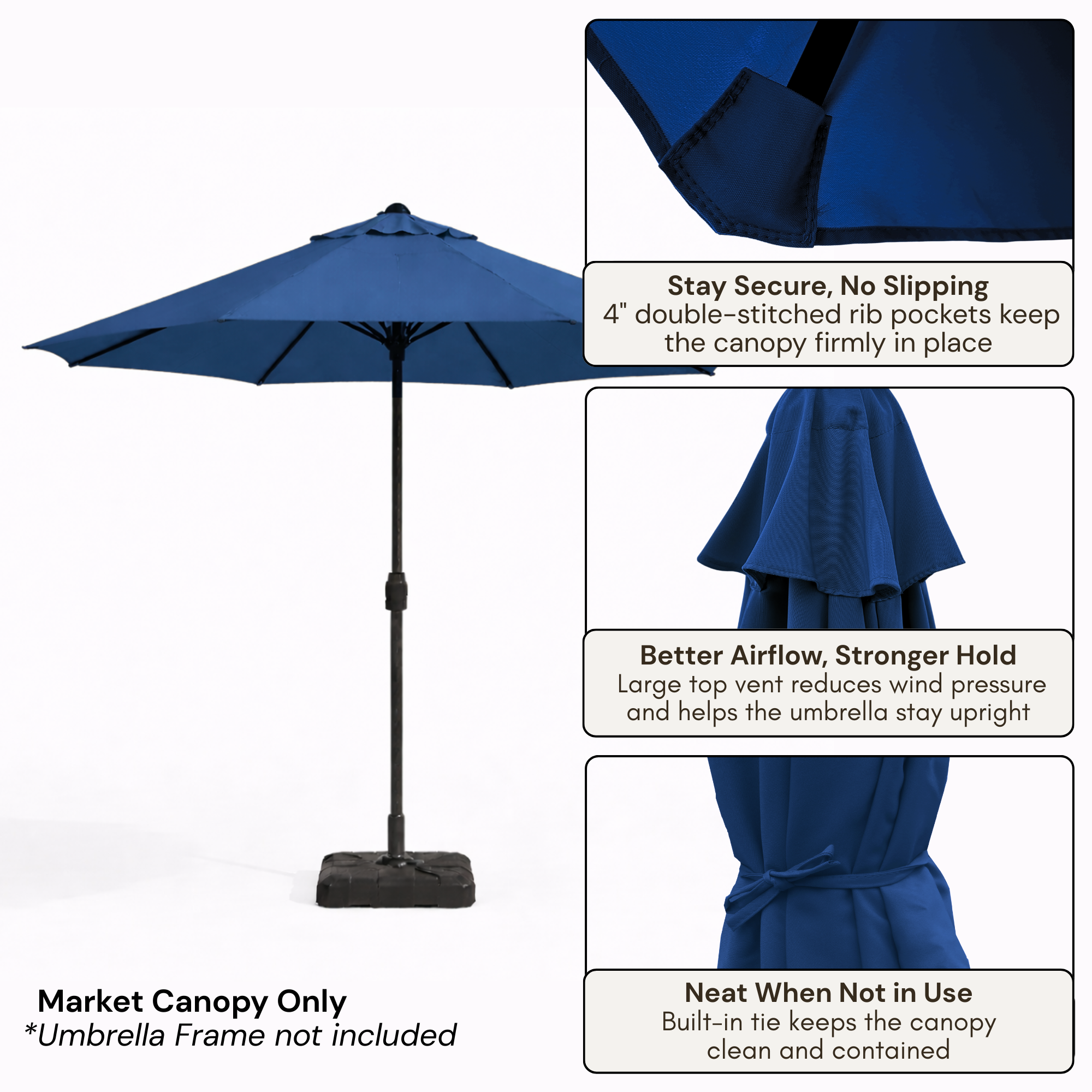 11ft Market Patio Umbrella Double-Vented 8 Rib Replacement Canopy Navy Olefin