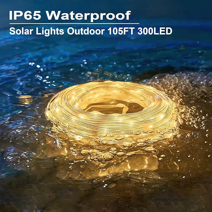 New Upgraded Solar Strip Lights 200 LED 16ft 19 Modes Solar Powered & USB Rechargeable String Lights Outdoor Waterproof with Remote Timer Dimmable for Pool Yard Party Wedding Christmas