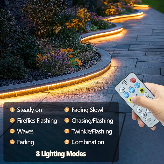 New Upgraded Solar Strip Lights 200 LED 16ft 19 Modes Solar Powered & USB Rechargeable String Lights Outdoor Waterproof with Remote Timer Dimmable for Pool Yard Party Wedding Christmas