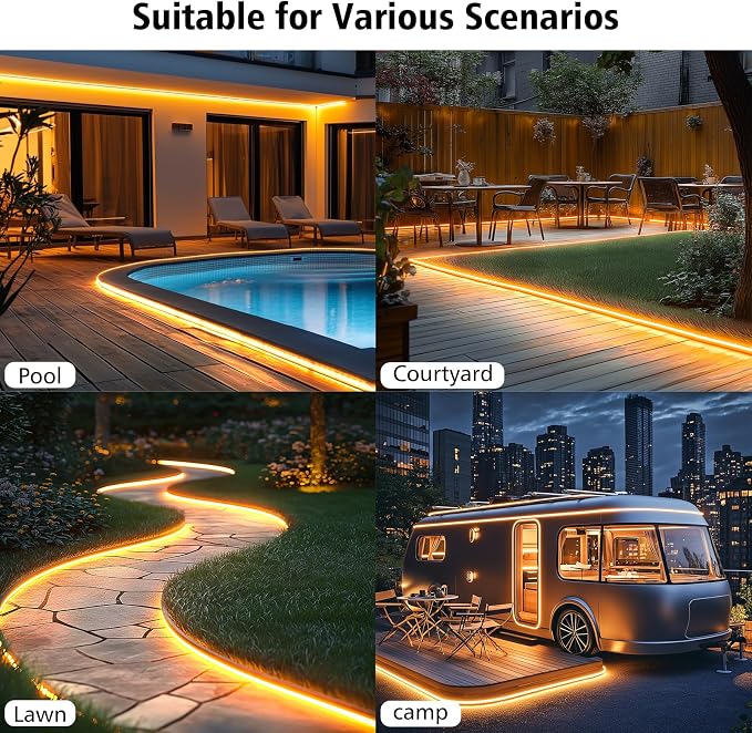 New Upgraded Solar Strip Lights 200 LED 16ft 19 Modes Solar Powered & USB Rechargeable String Lights Outdoor Waterproof with Remote Timer Dimmable for Pool Yard Party Wedding Christmas