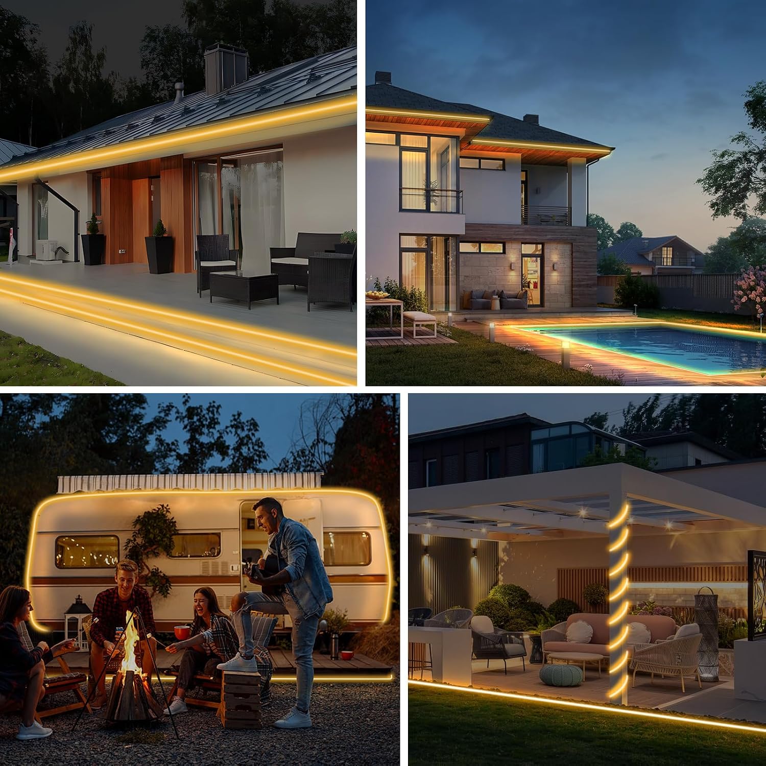 New Upgraded Solar Strip Lights 200 LED 16ft 19 Modes Solar Powered & USB Rechargeable String Lights Outdoor Waterproof with Remote Timer Dimmable for Pool Yard Party Wedding Christmas