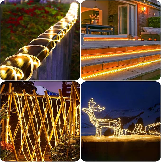 New Upgraded Solar Strip Lights 200 LED 16ft 19 Modes Solar Powered & USB Rechargeable String Lights Outdoor Waterproof with Remote Timer Dimmable for Pool Yard Party Wedding Christmas