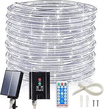 New Upgraded Solar Strip Lights 200 LED 16ft 19 Modes Solar Powered & USB Rechargeable String Lights Outdoor Waterproof with Remote Timer Dimmable for Pool Yard Party Wedding Christmas