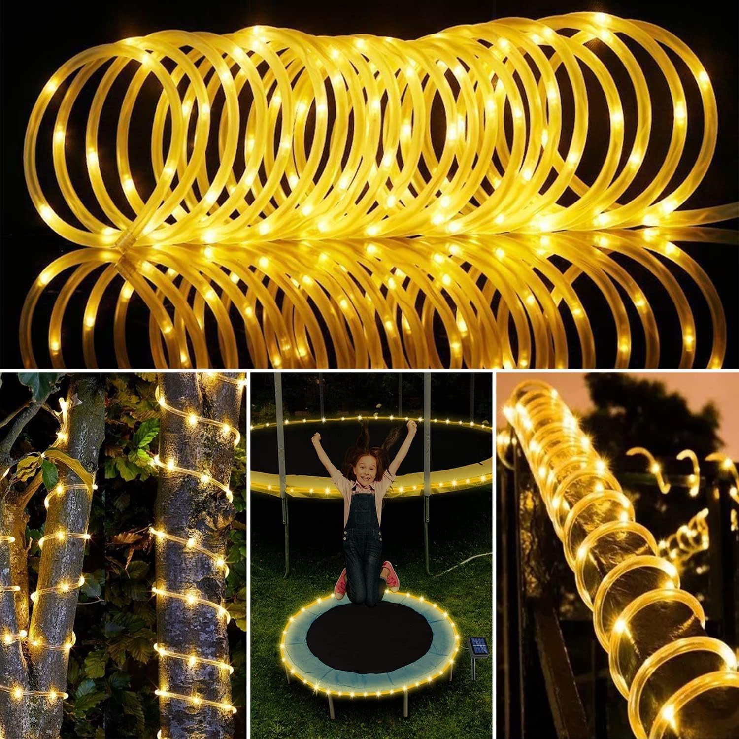 New Upgraded Solar Strip Lights 200 LED 16ft 19 Modes Solar Powered & USB Rechargeable String Lights Outdoor Waterproof with Remote Timer Dimmable for Pool Yard Party Wedding Christmas
