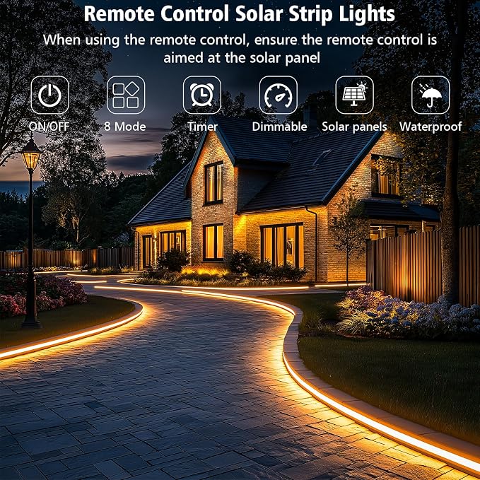 New Upgraded Solar Strip Lights 200 LED 16ft 19 Modes Solar Powered & USB Rechargeable String Lights Outdoor Waterproof with Remote Timer Dimmable for Pool Yard Party Wedding Christmas