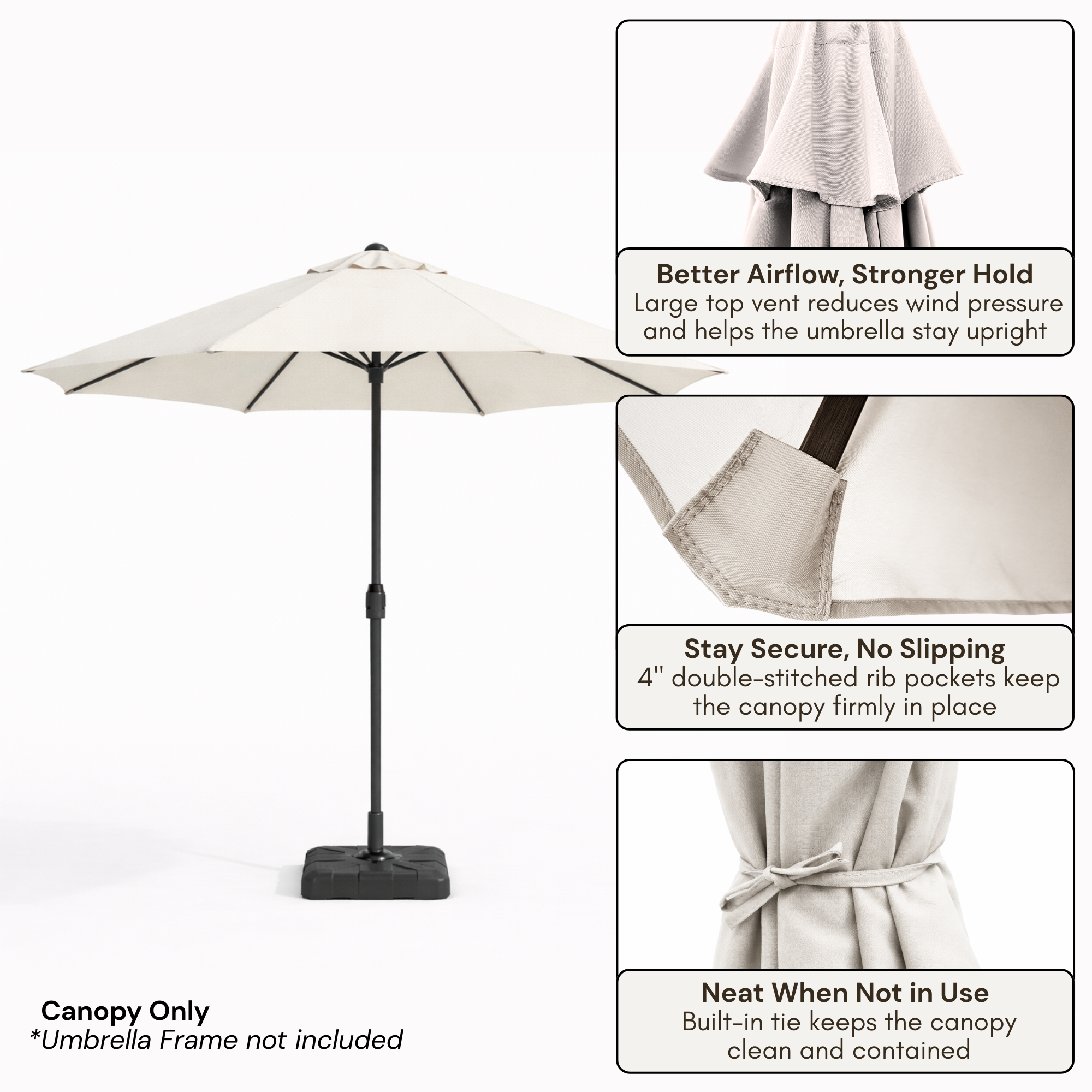 9ft Market Patio Umbrella 6 Rib Replacement Canopy Off-White