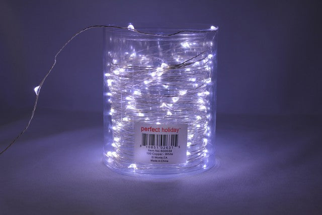 Perfect Holiday 100 LED Copper Wire String Lights, 32 Ft, Waterproof, White, Model 600034