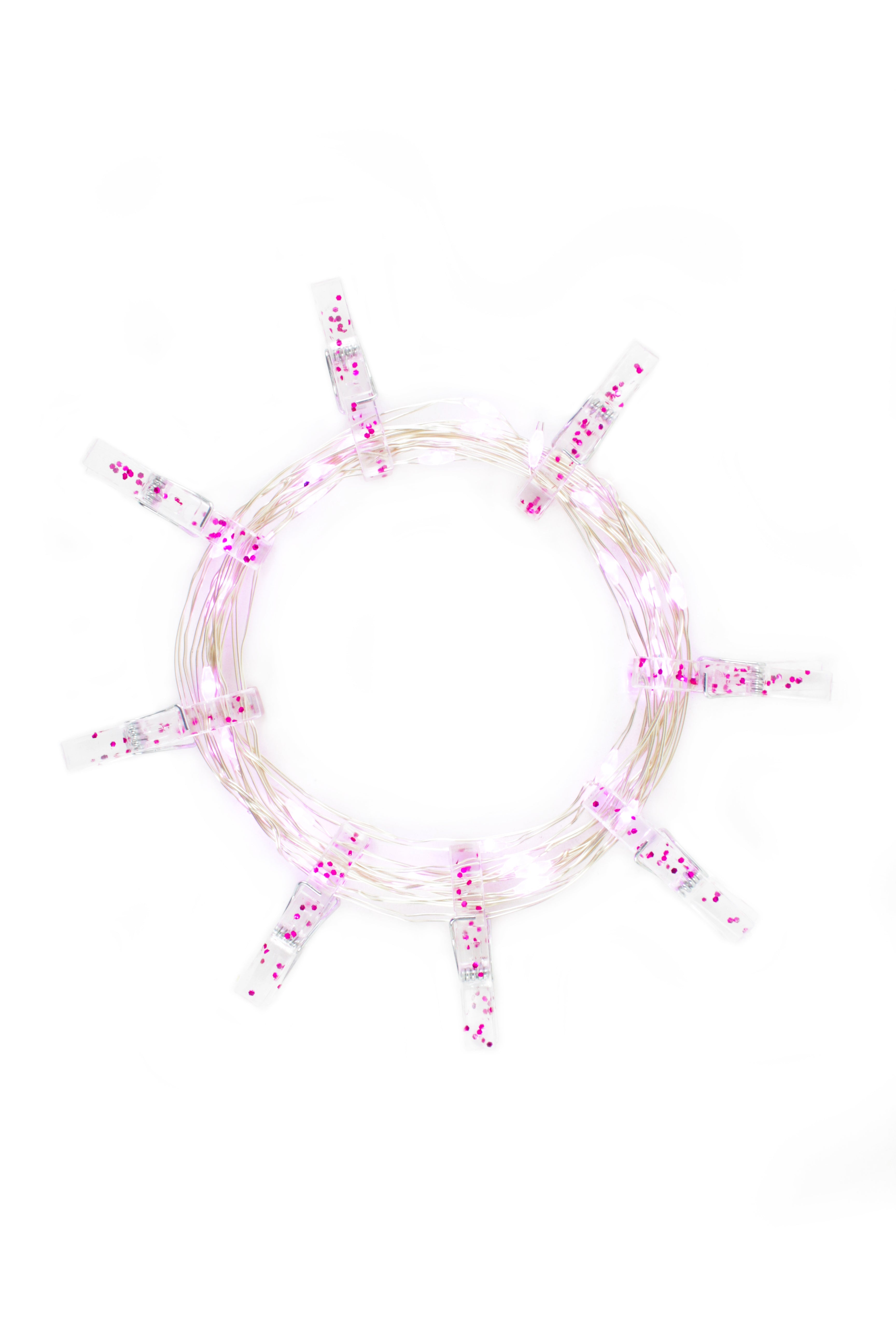 36 LED Pink Glitter Photo Clip String Light- Battery Operated