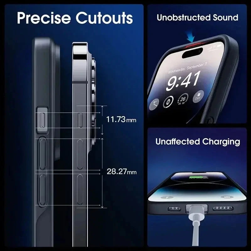 For Magnetic Luxury Matte Case Shockproof Translucent Armor Case For iPhone 15 14 Pro Max Plus Black
