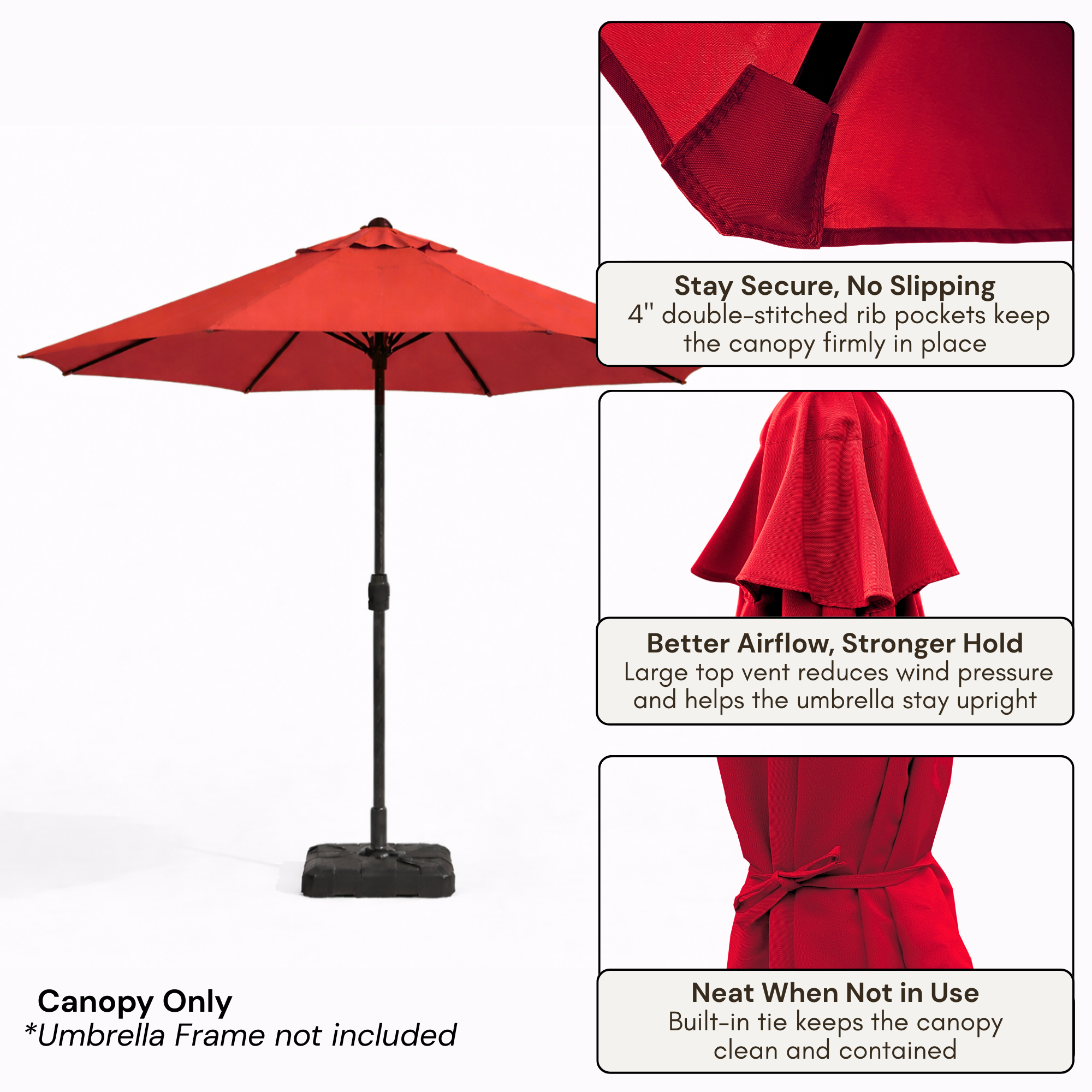 9ft Market Patio Umbrella 6 Rib Replacement Canopy Red