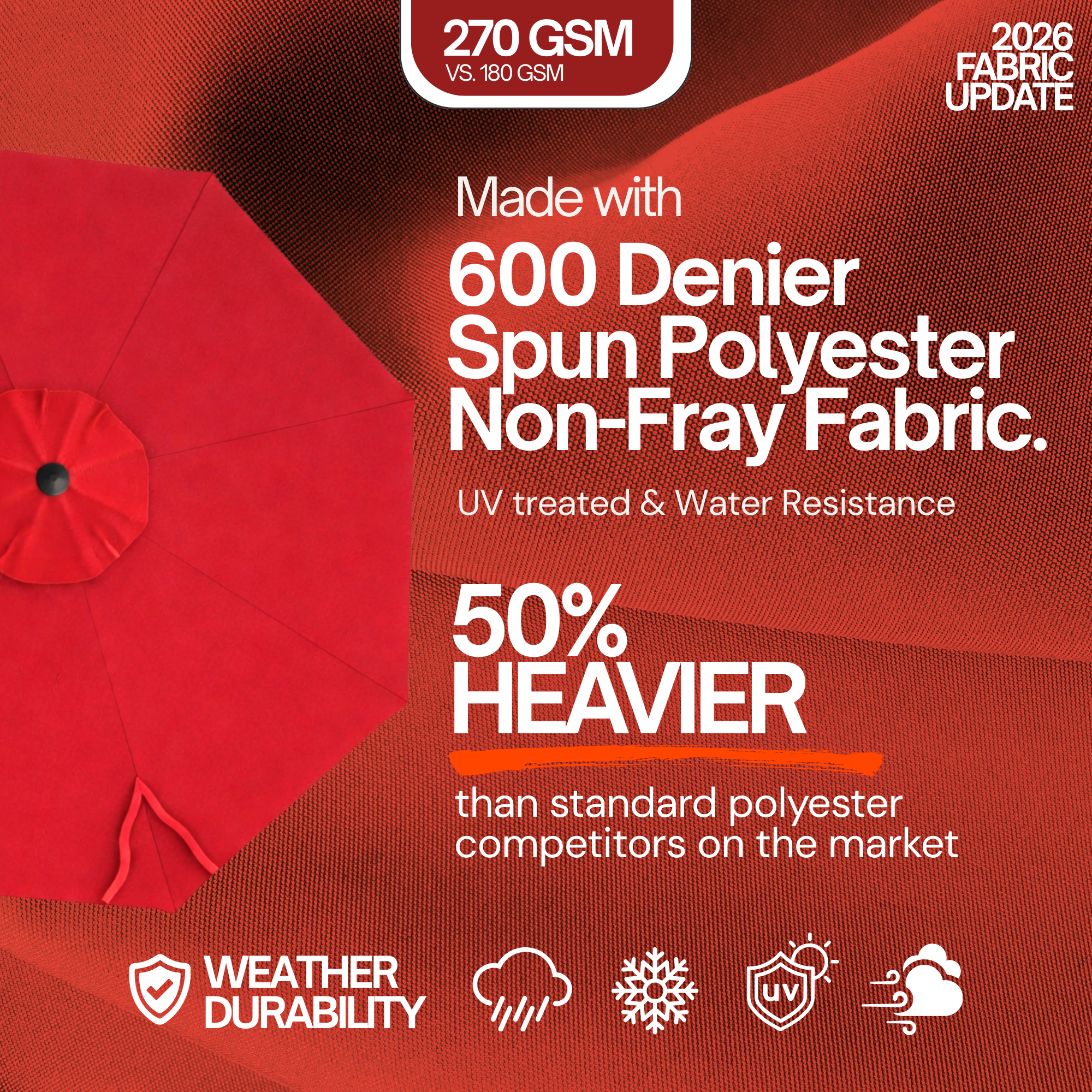 11ft Cantilever Umbrella Replacement Canopy Supported Bar 8 Ribs Red