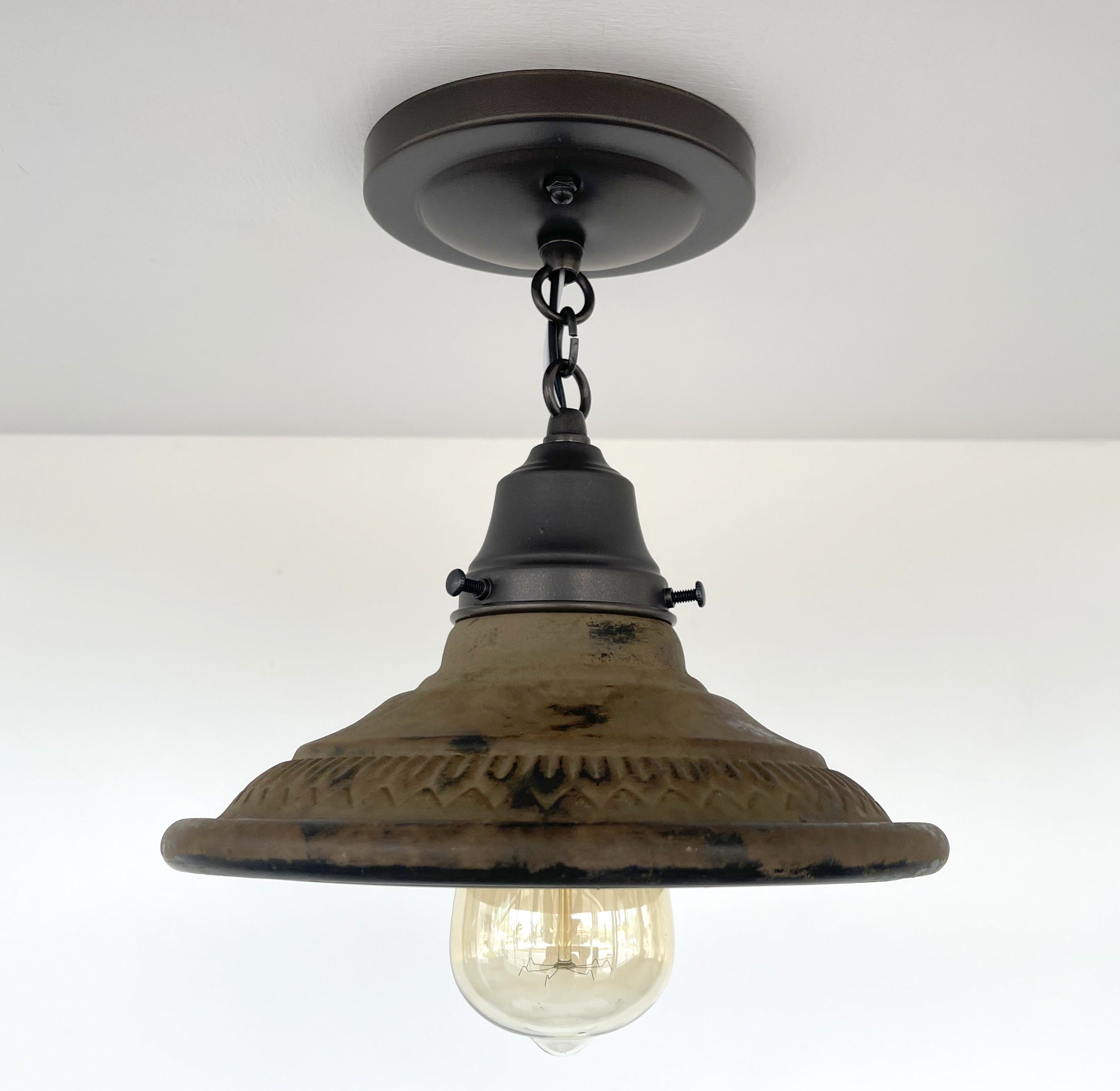 Rustic Industrial Farmhouse Ceiling Light | 7"W | Metal Flush Mount