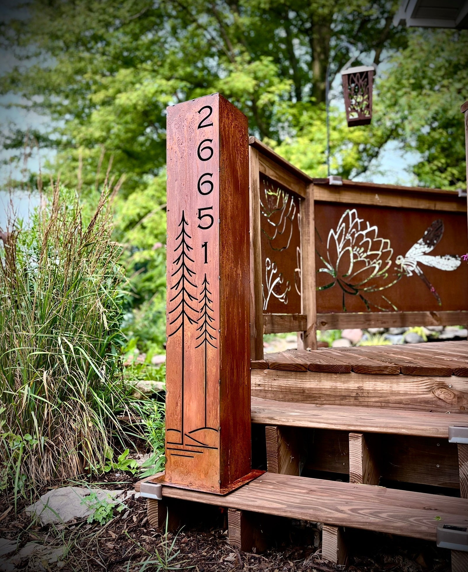 Simple Pines Address Solar Pillar - Steel - Corten Available