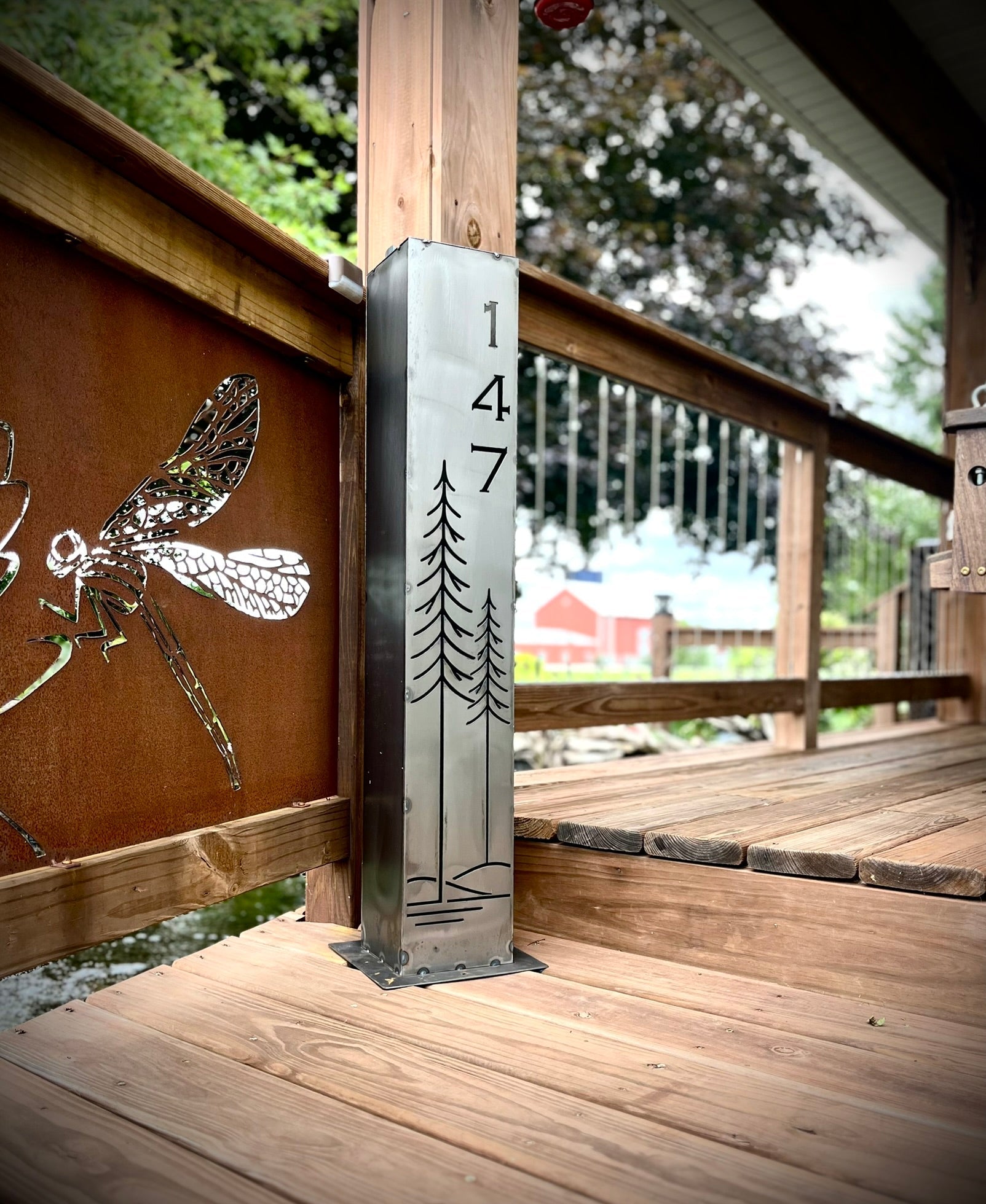 Simple Pines Address Solar Pillar - Steel - Corten Available