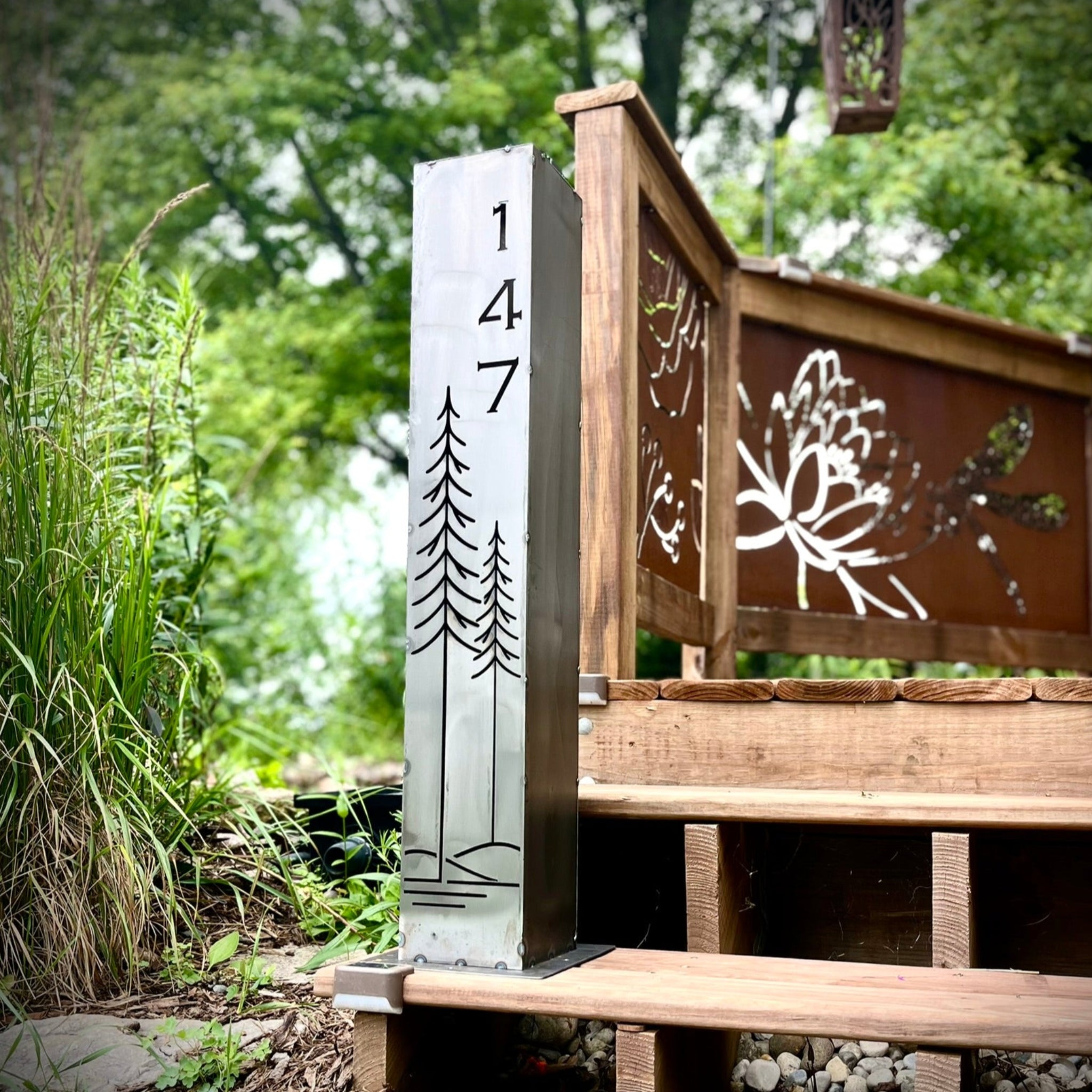 Simple Pines Address Solar Pillar - Steel - Corten Available