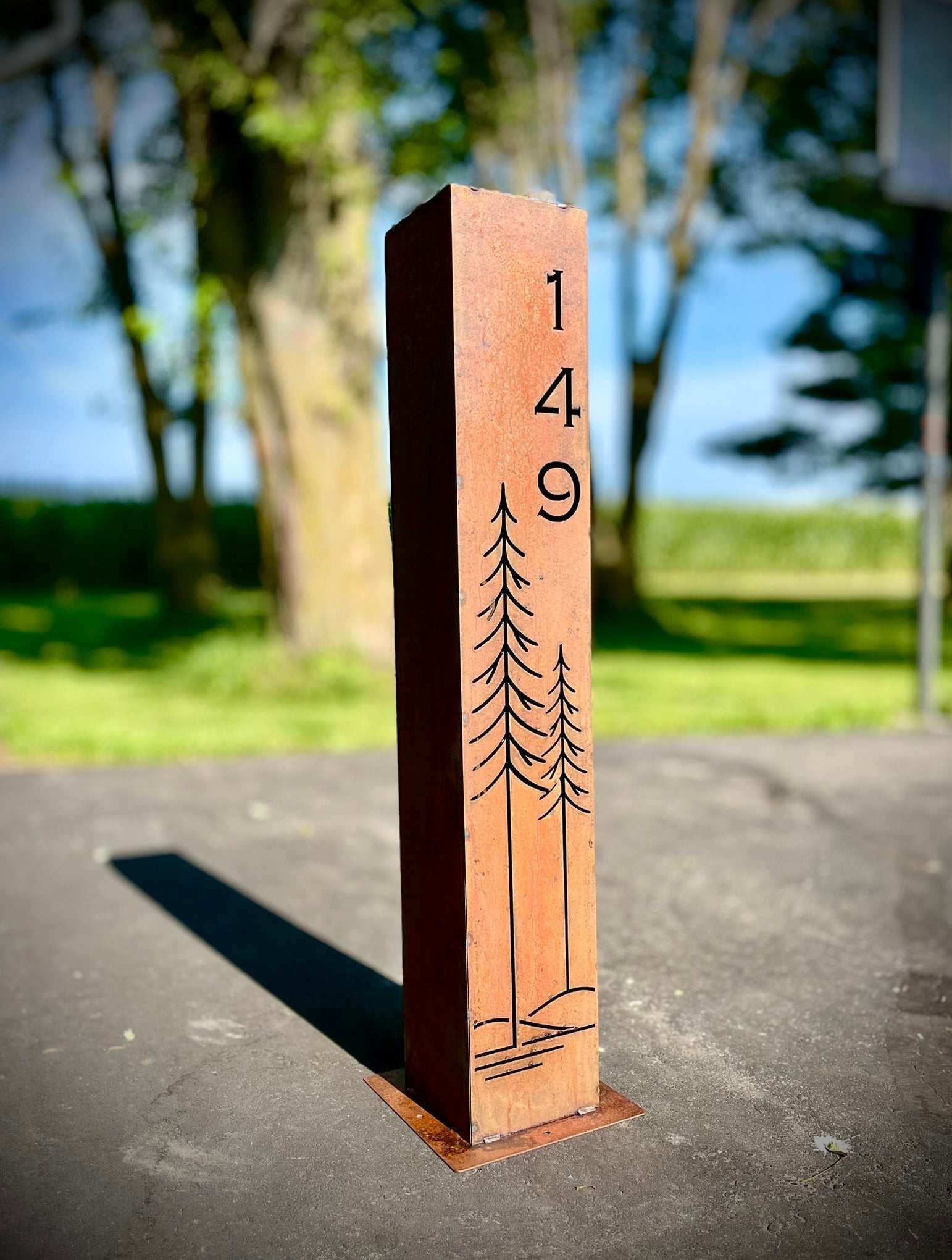 Simple Pines Address Solar Pillar - Steel - Corten Available