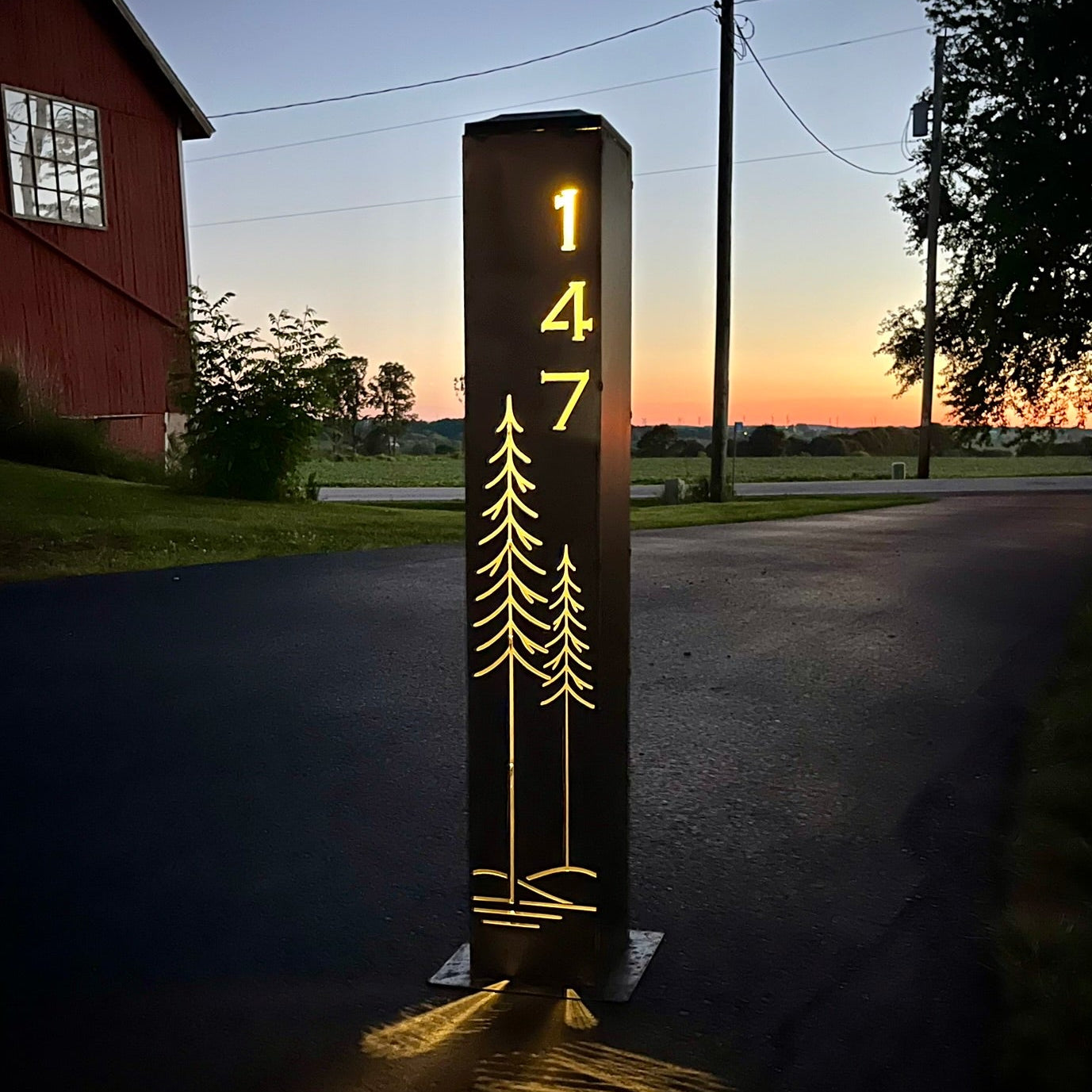 Simple Pines Address Solar Pillar - Steel - Corten Available