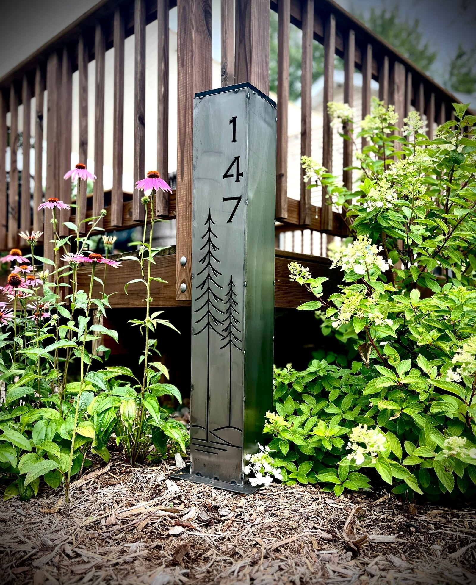 Simple Pines Address Solar Pillar - Steel - Corten Available
