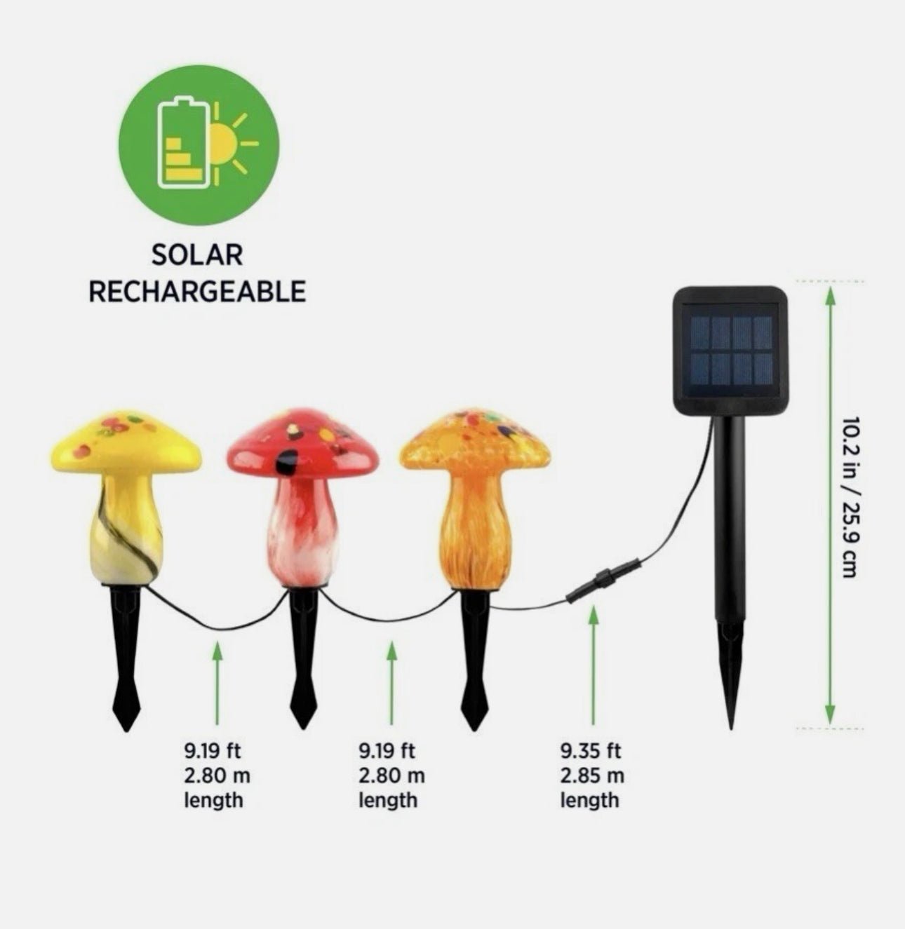 SmartYard Solar Mushroom Landscape Accent Light Glass Set of 3 Pack
