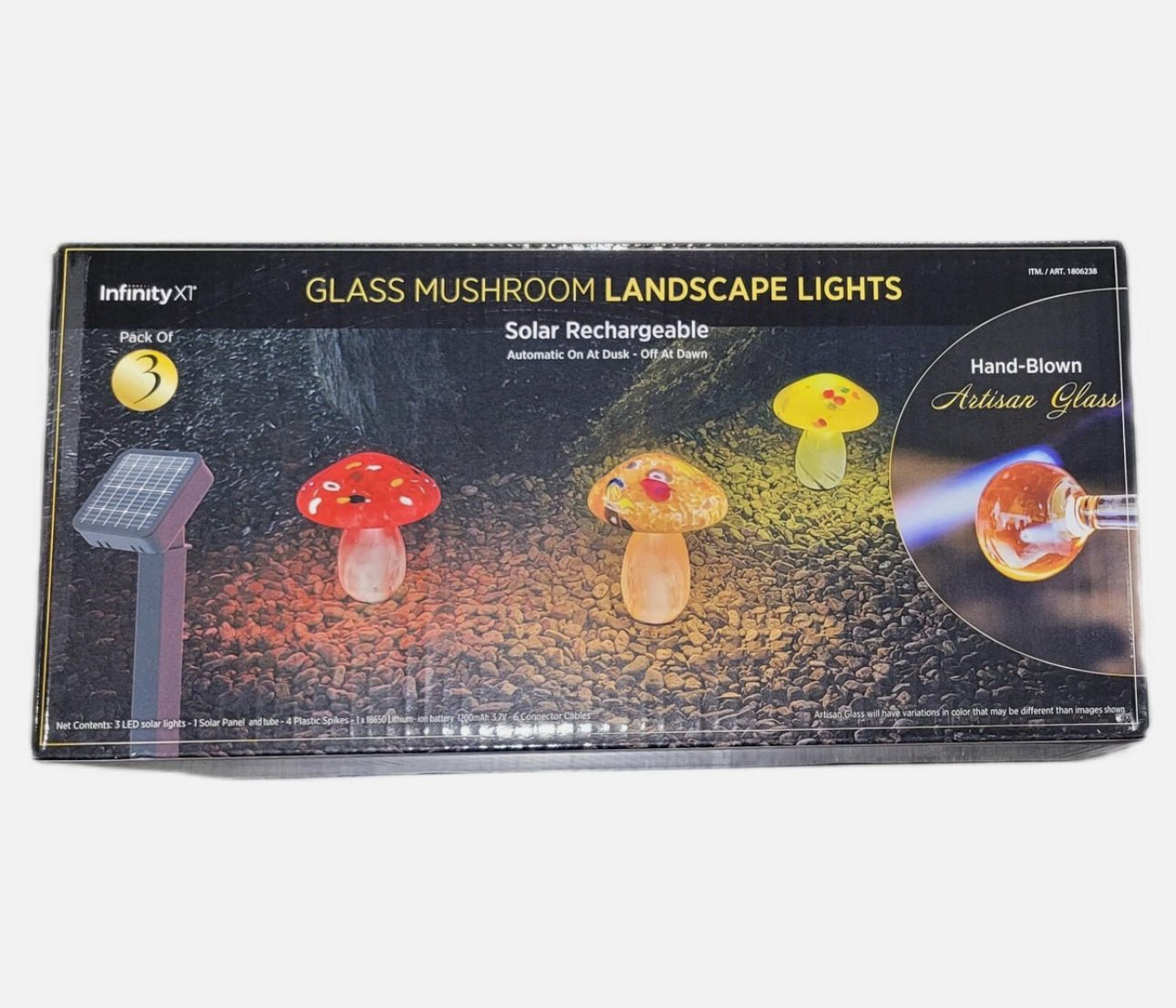 SmartYard Solar Mushroom Landscape Accent Light Glass Set of 3 Pack