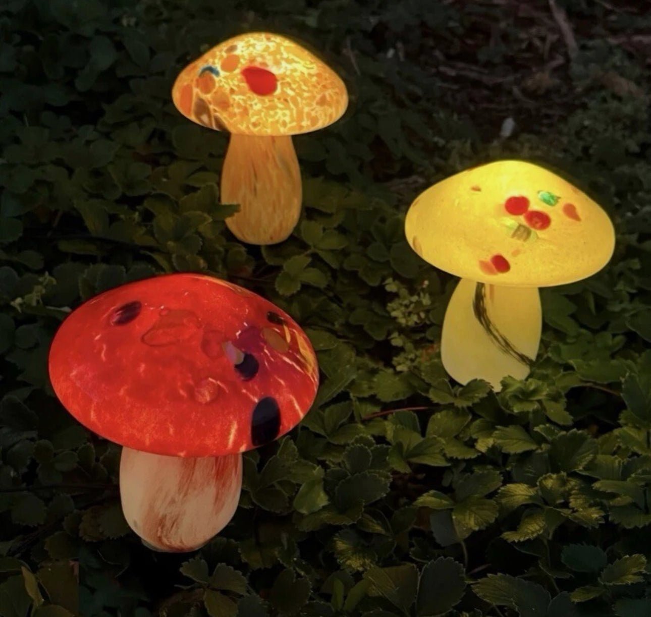 SmartYard Solar Mushroom Landscape Accent Light Glass Set of 3 Pack