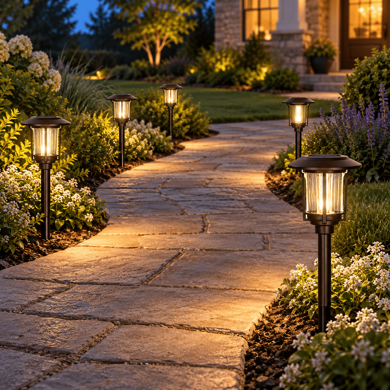 SmartYard Solar Pathway Lights Outdoor, 6-Pack Glass and Aluminum Garden Lights, IP65 Waterproof Warm White LED Lights for Walkways, Patios and Lawns