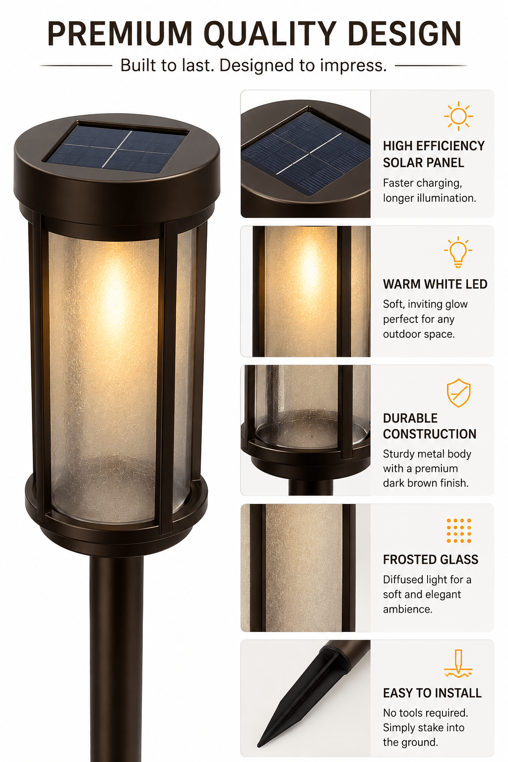 SmartYard Solar Pathway Lights Outdoor, 8-Pack Glass and Aluminum Garden Lights, IP65 Waterproof Warm White LED Lights for Walkways, Patios and Lawns