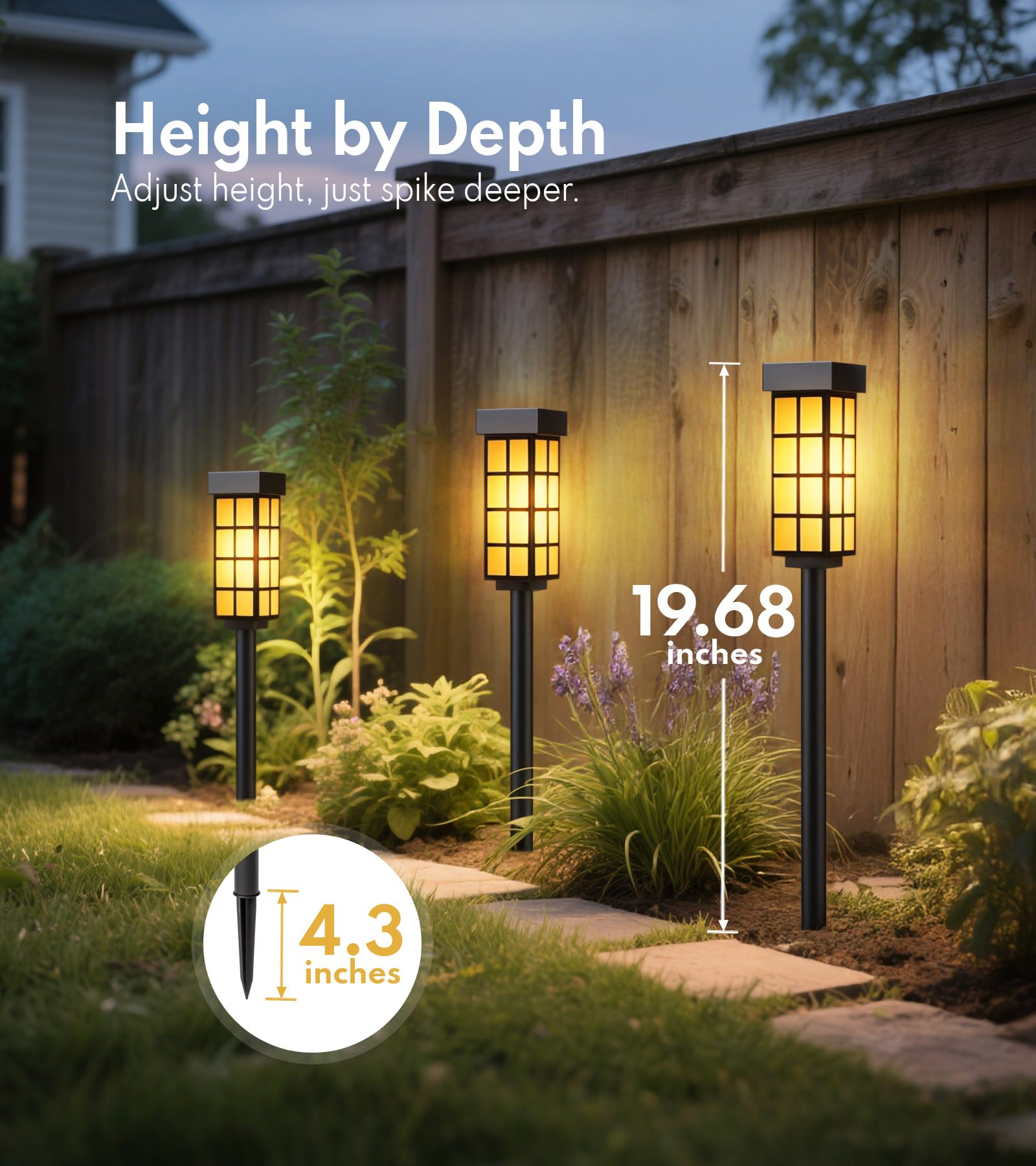 SmaryYard 8 Pack Solar Pathway Lights Outdoor, 24 Inch Tall Solar Light with Glass, IP65 Waterproof Outdoor Lights, Warm White