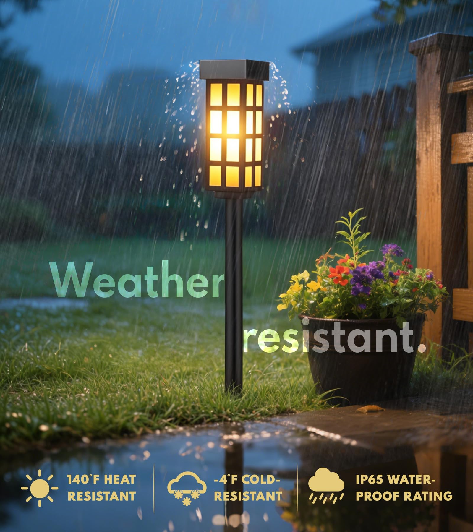 SmaryYard 8 Pack Solar Pathway Lights Outdoor, 24 Inch Tall Solar Light with Glass, IP65 Waterproof Outdoor Lights, Warm White