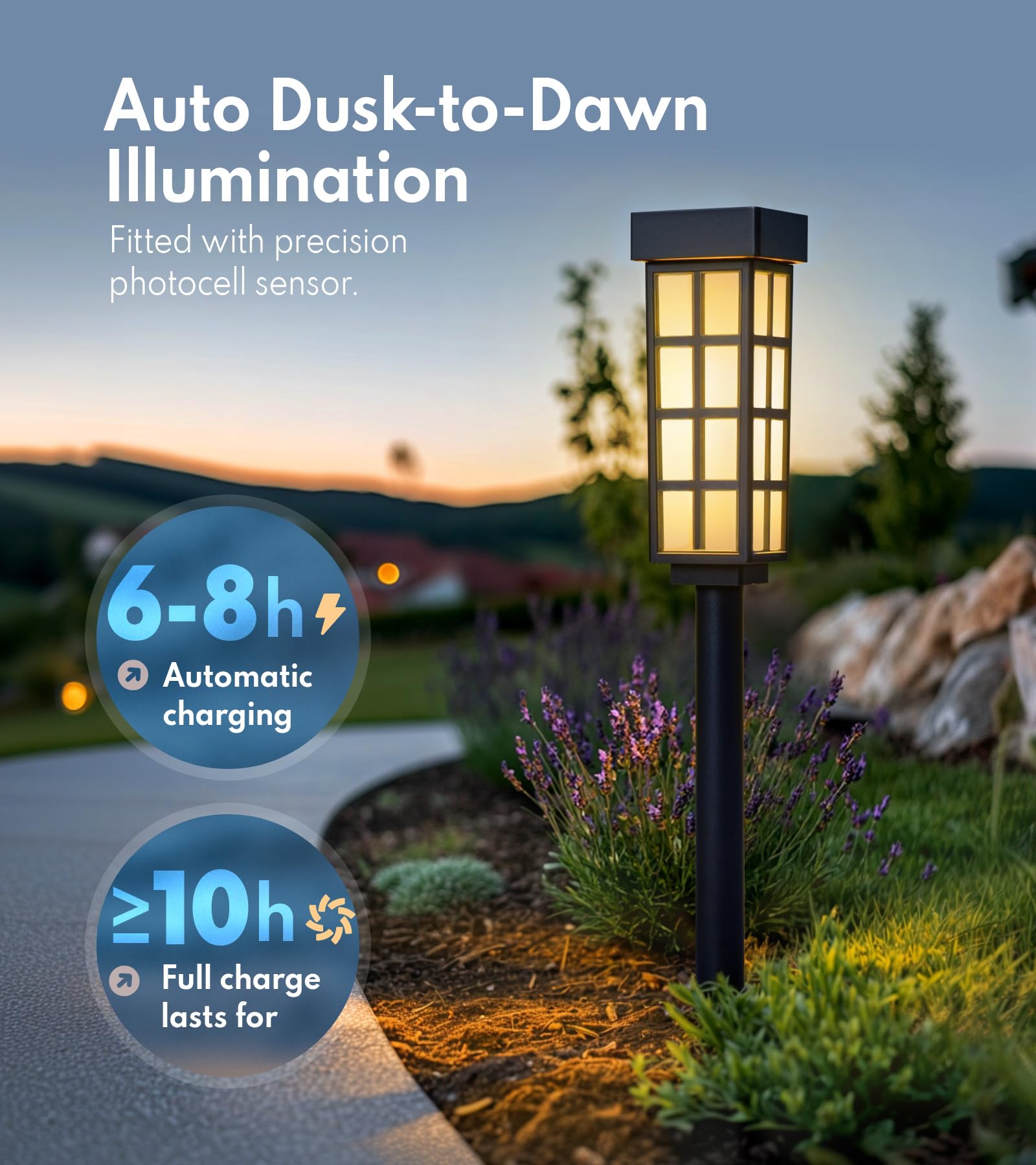 SmaryYard 8 Pack Solar Pathway Lights Outdoor, 24 Inch Tall Solar Light with Glass, IP65 Waterproof Outdoor Lights, Warm White