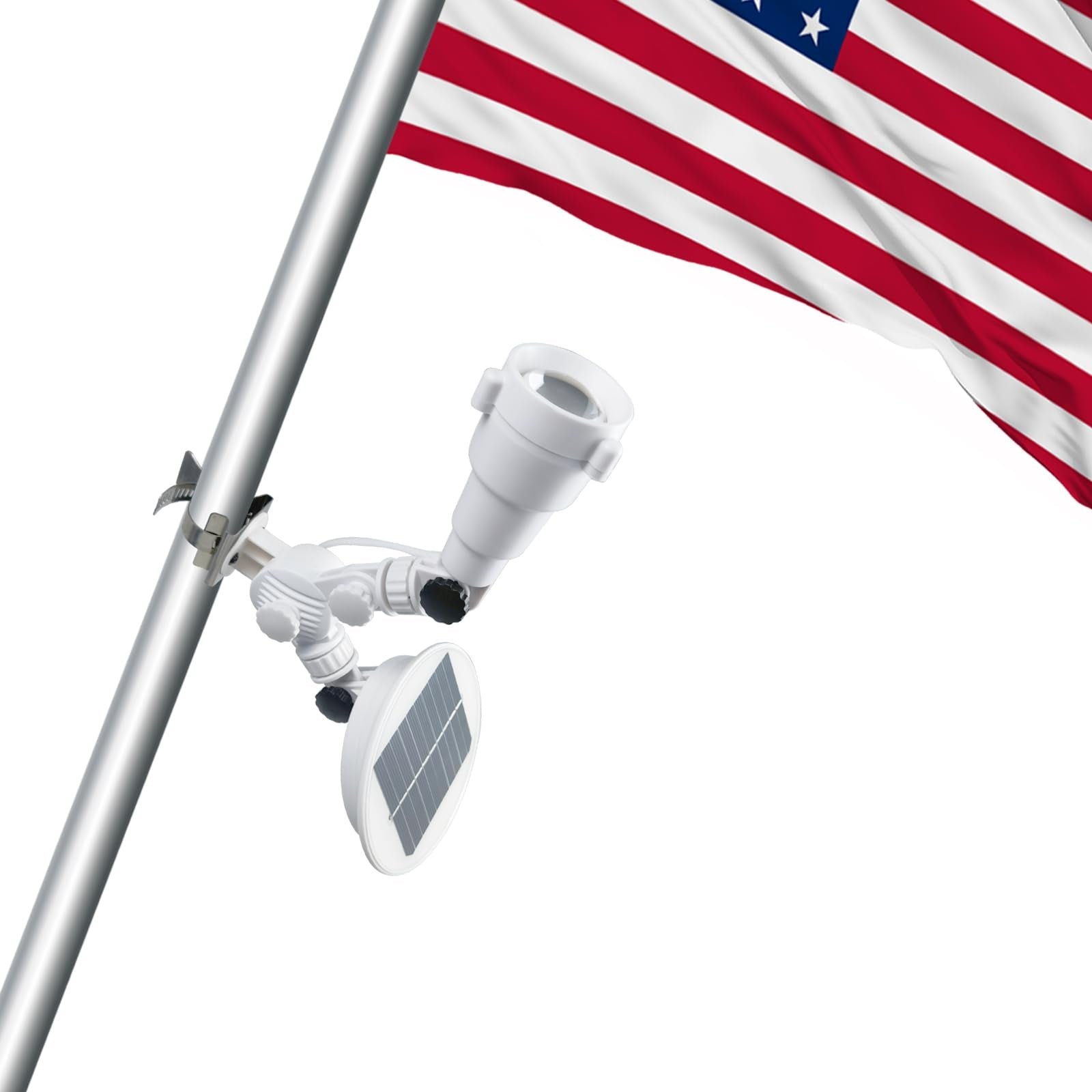 Solar Flag Pole Light, Flagpole Light Solar Powered, Super Bright PC Crystal LED Spotlight, Adjustable Bracket & Metal Clamp Fits 1-1.5" Flagpole