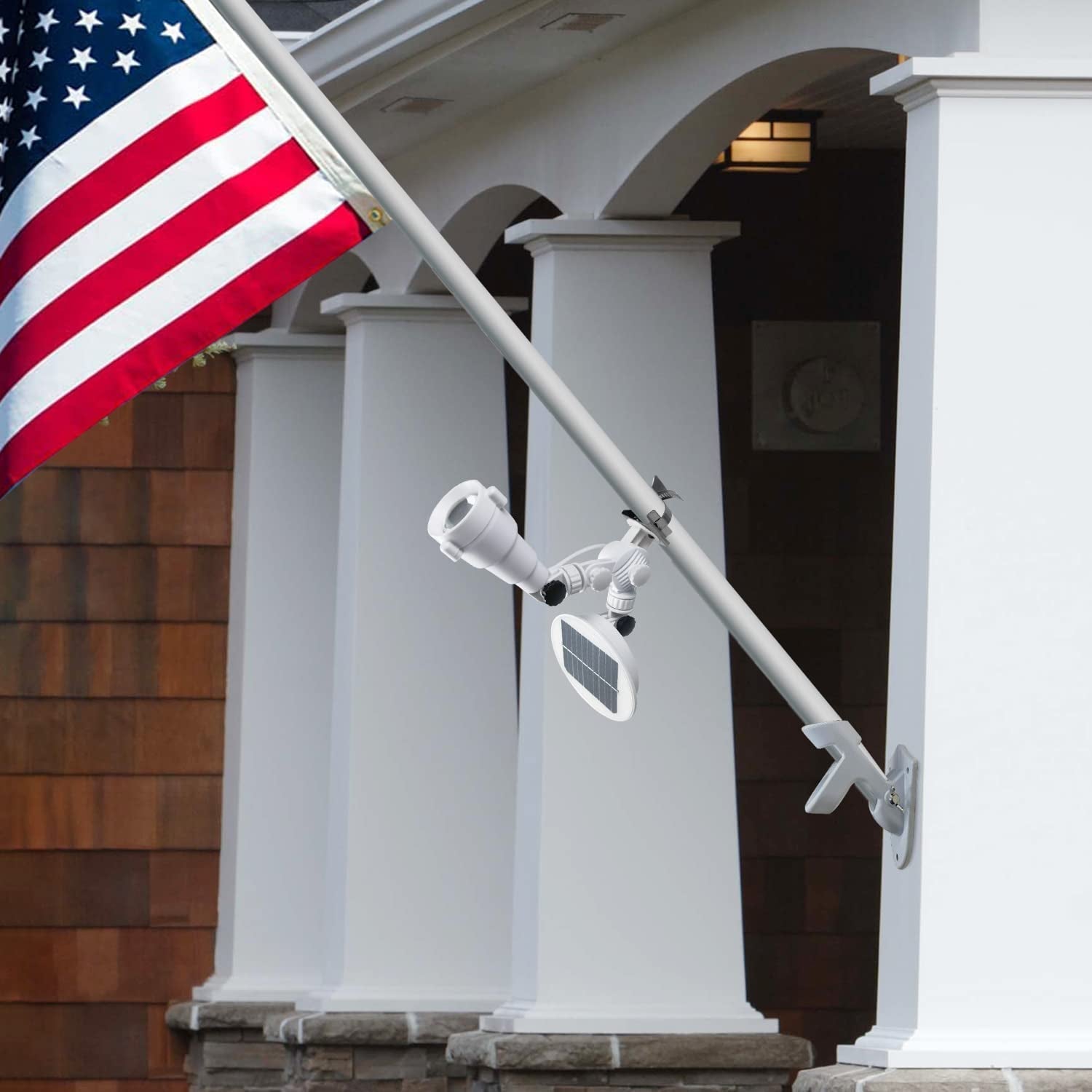 Solar Flag Pole Light, Flagpole Light Solar Powered, Super Bright PC Crystal LED Spotlight, Adjustable Bracket & Metal Clamp Fits 1-1.5" Flagpole