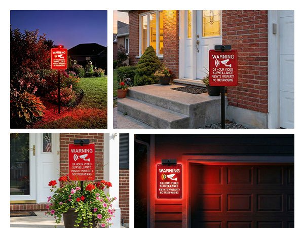 Solar No Trespassing Yard Sign with Stake — Active Nighttime Illumination, Highly Visible Metal & ABS Private Property Sign, Solar + Type-C Charging