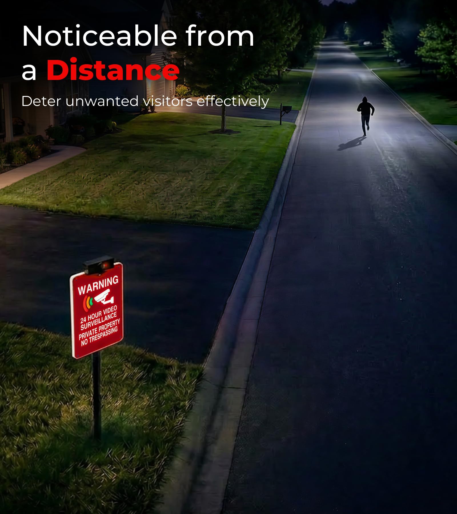 Solar No Trespassing Yard Sign with Stake — Active Nighttime Illumination, Highly Visible Metal & ABS Private Property Sign, Solar + Type-C Charging