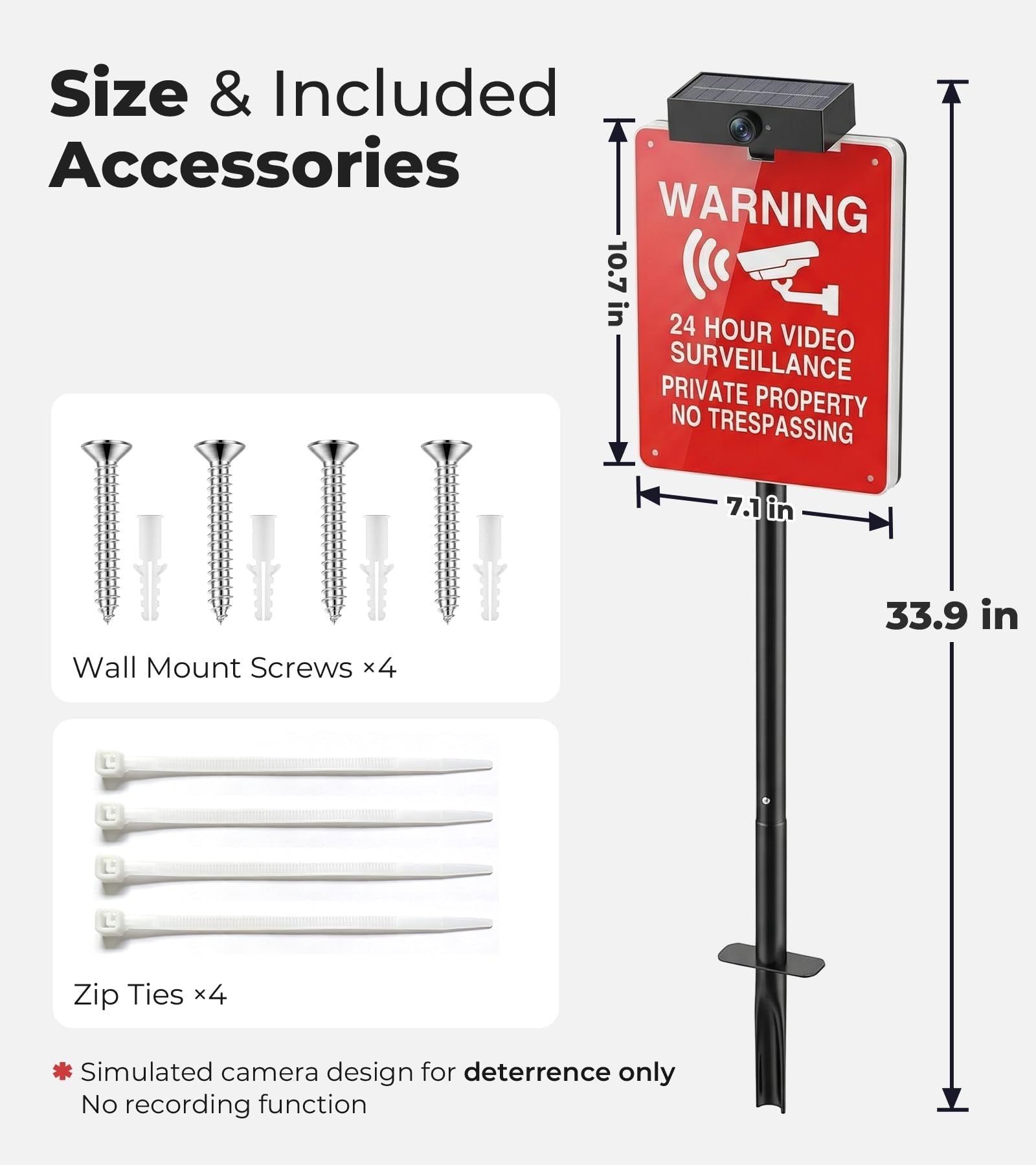 Solar No Trespassing Yard Sign with Stake — Active Nighttime Illumination, Highly Visible Metal & ABS Private Property Sign, Solar + Type-C Charging