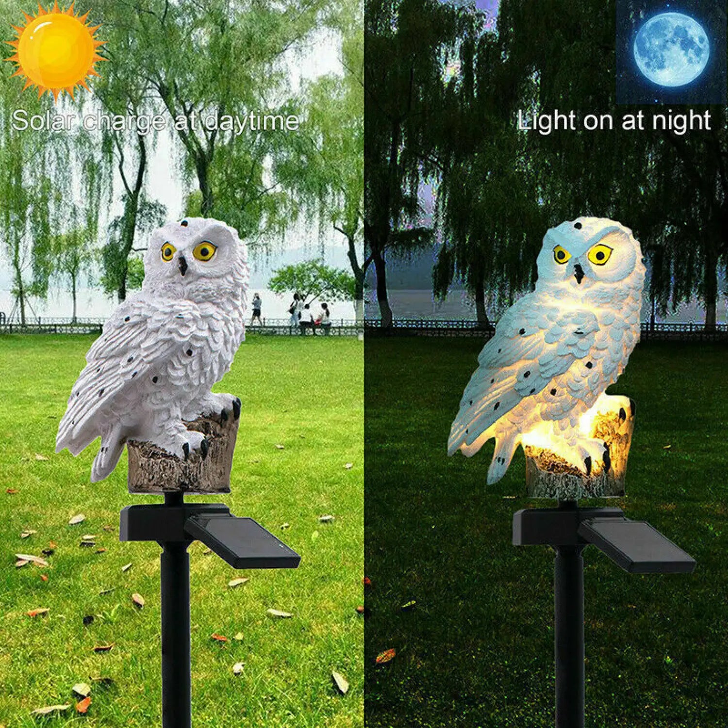 Solar Powered Owl LED Light for Pathways, Resin Outdoor Decor - Dont Use