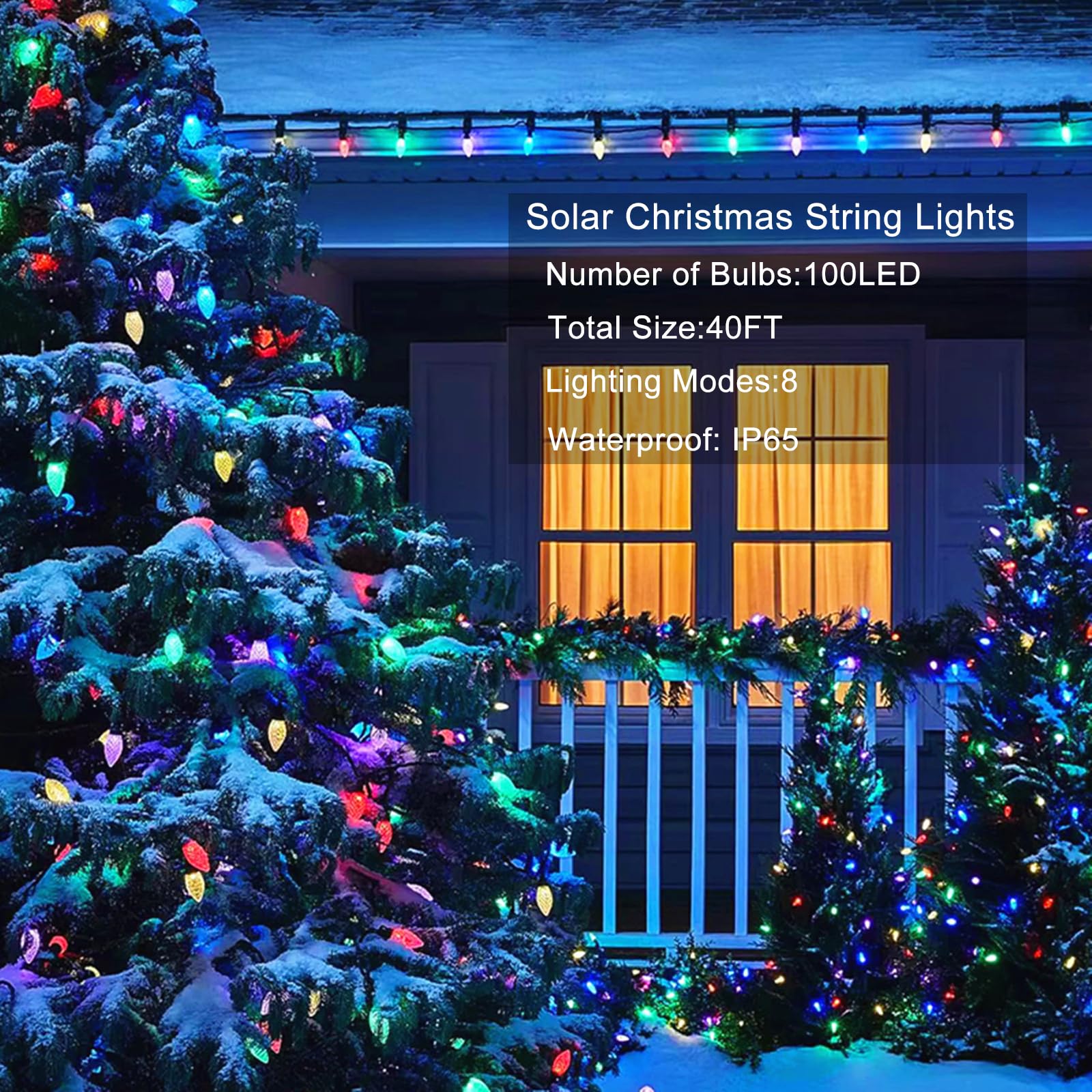 Solar String Strawberry Lights Outdoor 100 LED 40Ft Multi-Color Christmas Fairy Lights with 8 Lighting Modes, Waterproof