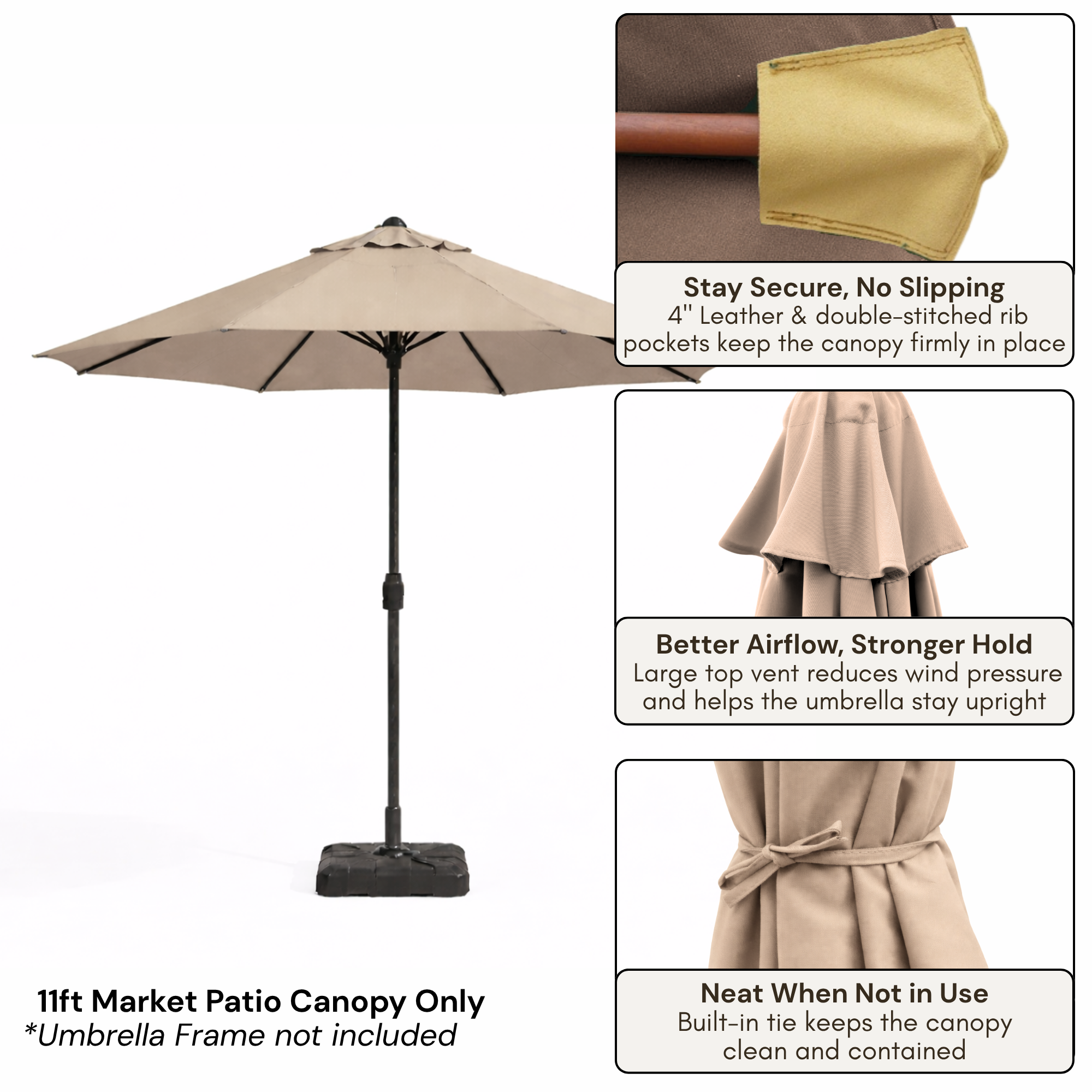 11ft Market Patio Umbrella 8 Rib Replacement Canopy Taupe