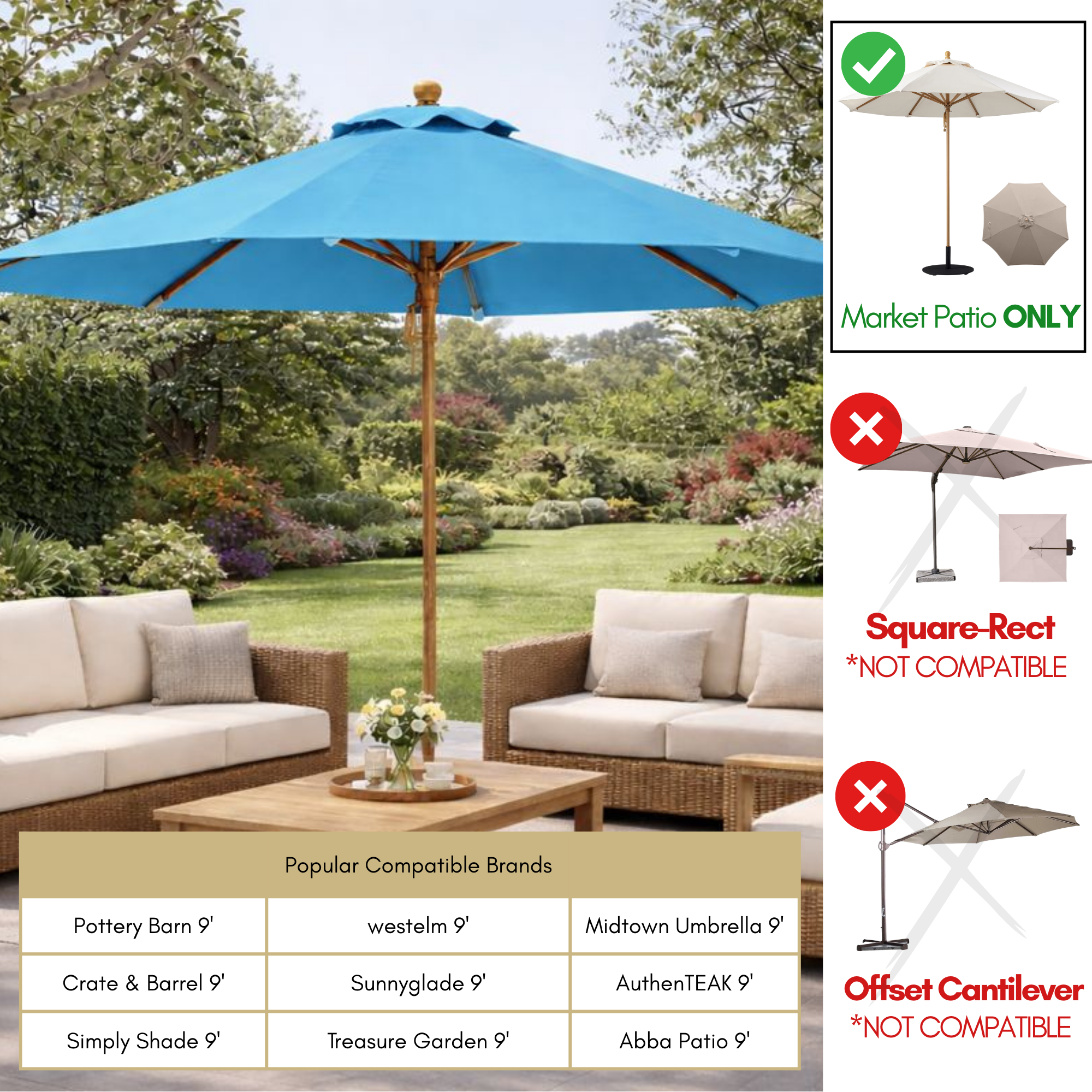 9ft Market Patio Umbrella 8 Rib Replacement Canopy Teal
