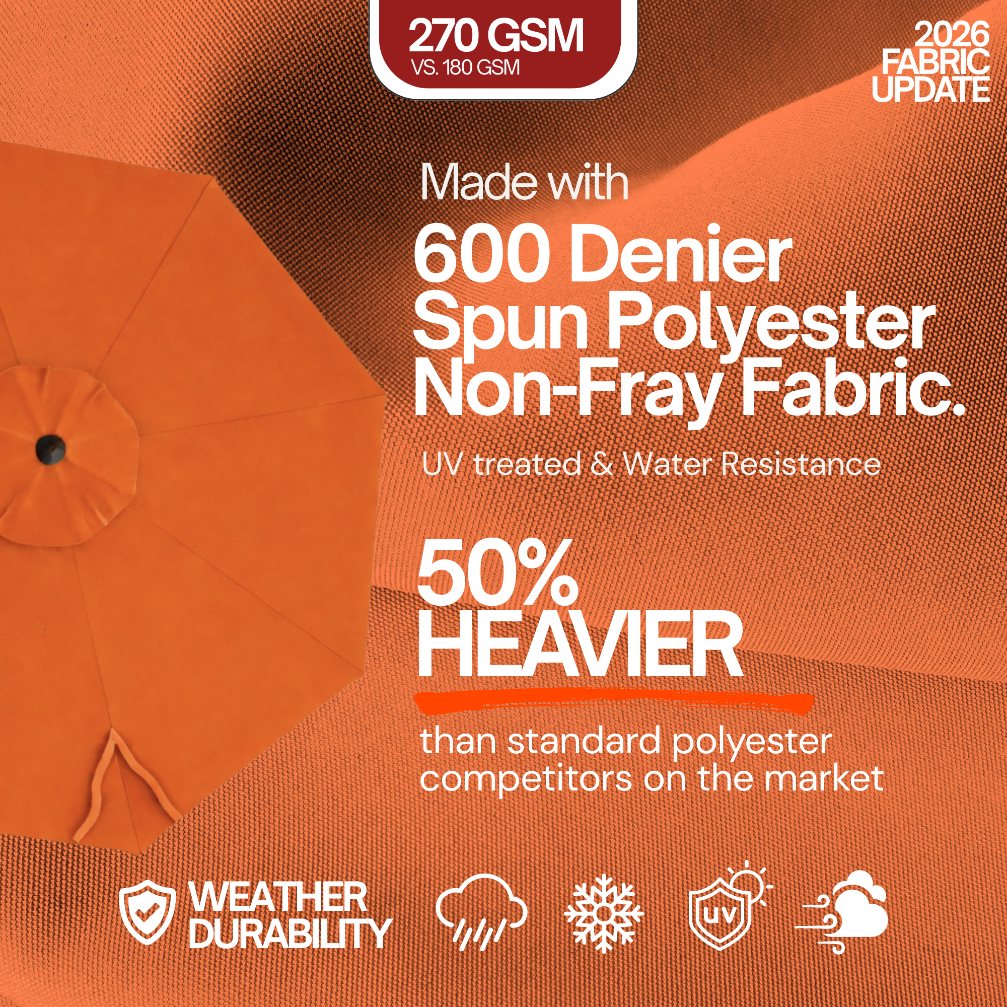 11ft Cantilever Umbrella Replacement Canopy Supported Bar 8 Ribs Tuscan Orange