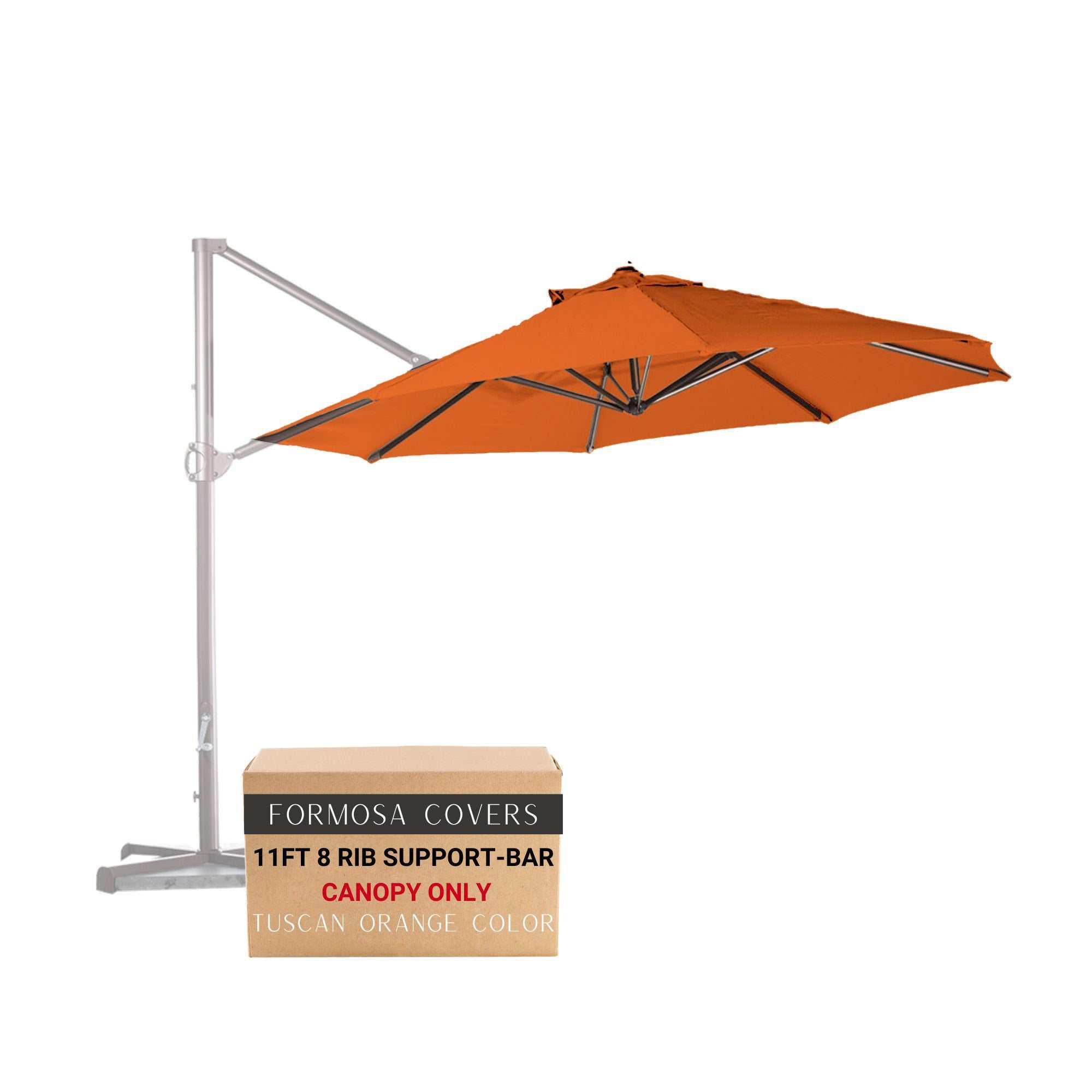 11 ft Cantilever Umbrella Replacement Canopy Supported Bar 8 Ribs Tuscan Orange