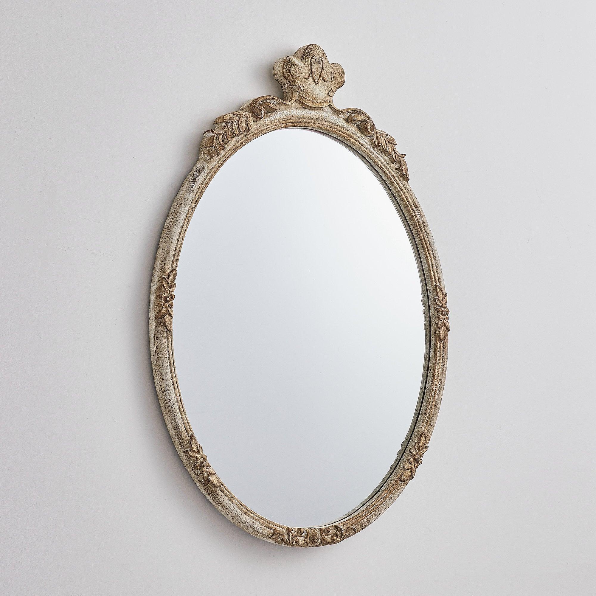 Traditioanl Oval Mirror With Wood Frame Rustic Decor Wall Mirror