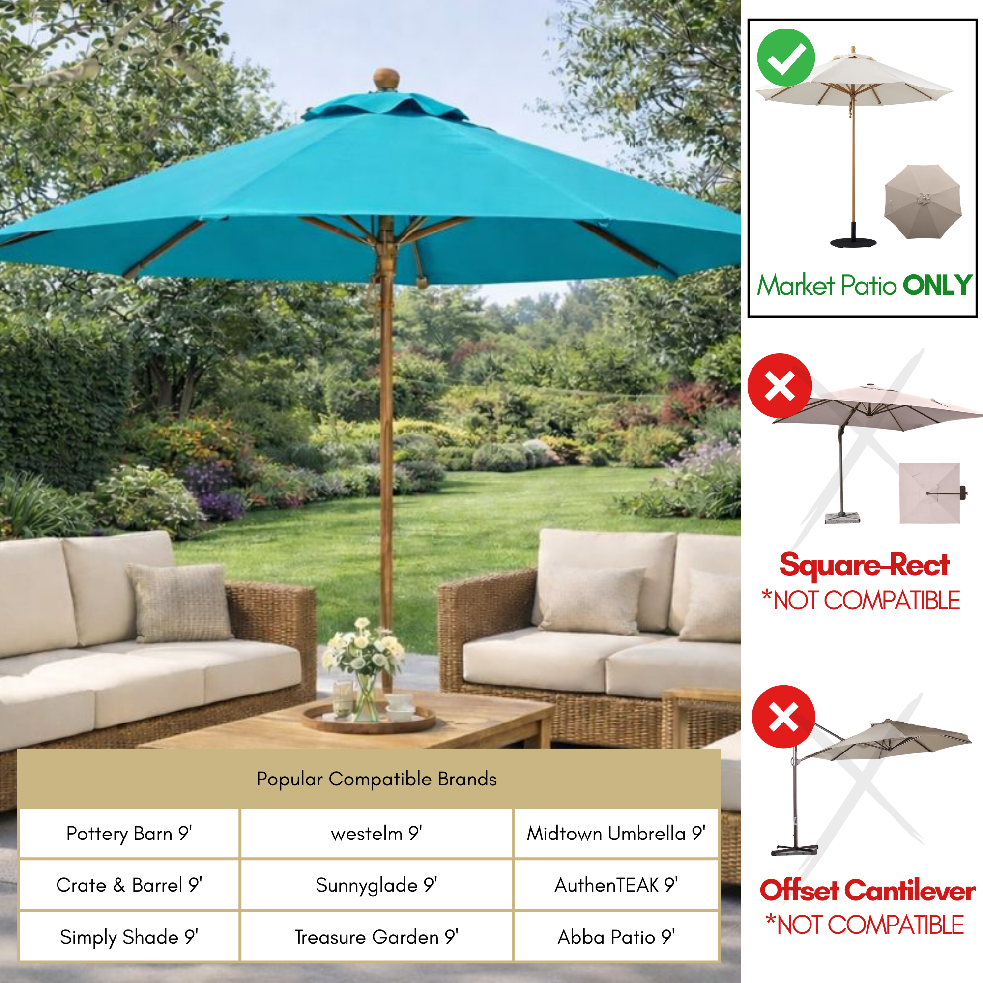 11ft Market Patio Umbrella 8 Rib Replacement Canopy Aruba Turquoise