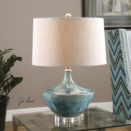 Uttermost Chasida Table Lamp - Ceramic - 1 Light - 15in Wide x 15in Deep - Blue/White - Model 27059-1